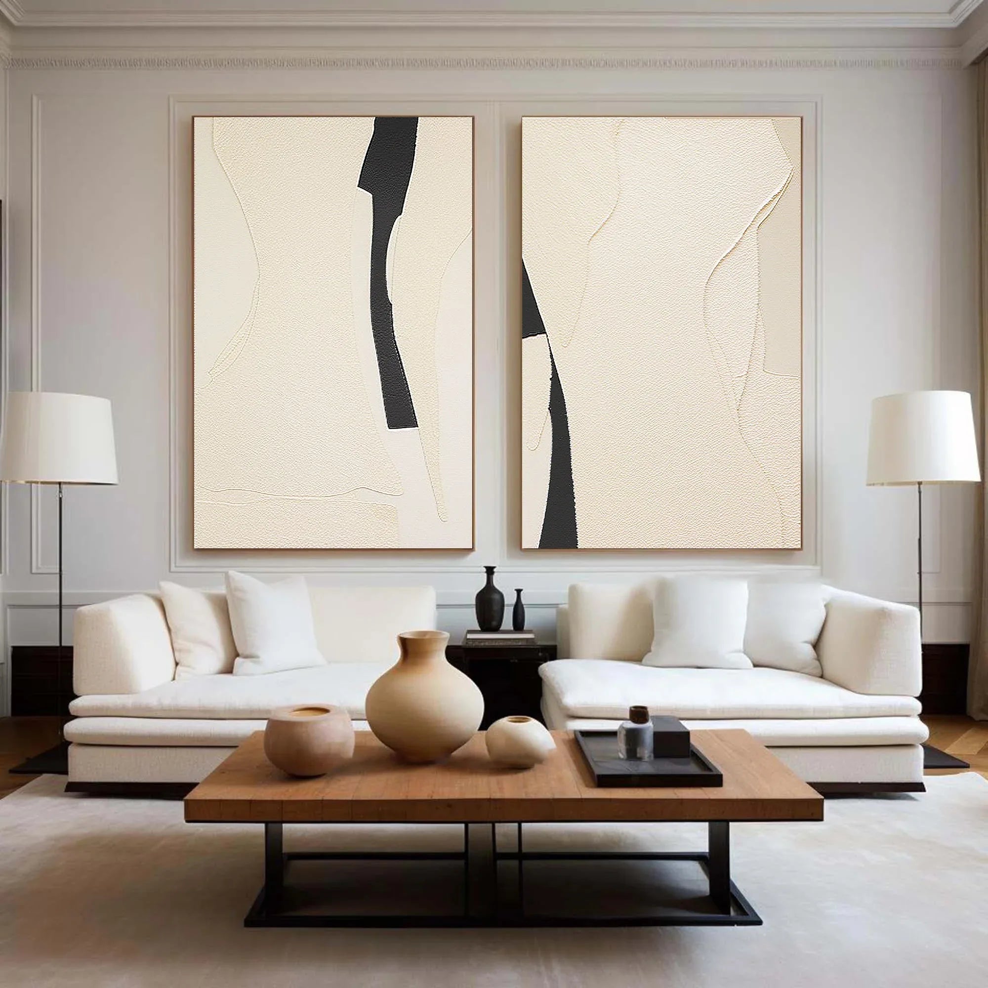 Modern Silhouettes SET OF 2-Minimalist Abstract Texture Symmetrical Wall Art
