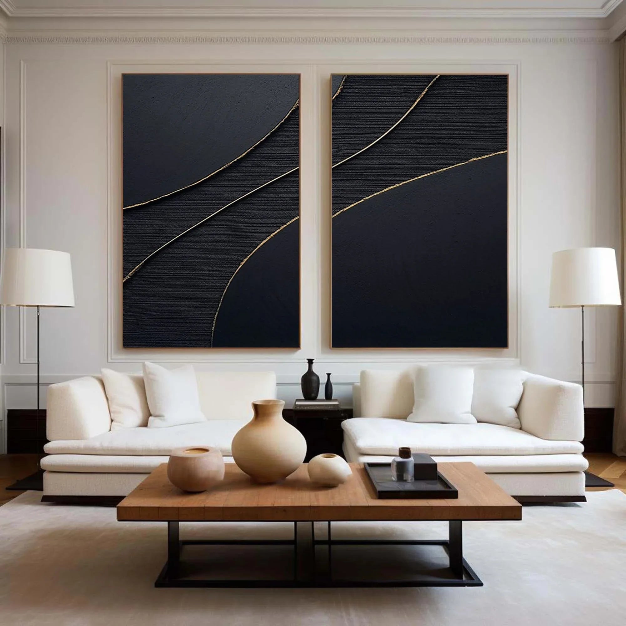 Midnight Elegance SET OF 2-Minimalist Abstract Geometric Texture Wall Art in Modern Interior Decoration