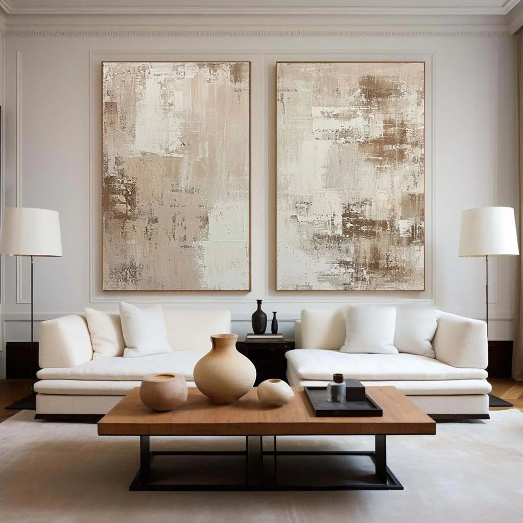 Abstract Elegance- Neutral Textured Canvas Set SET OF 2