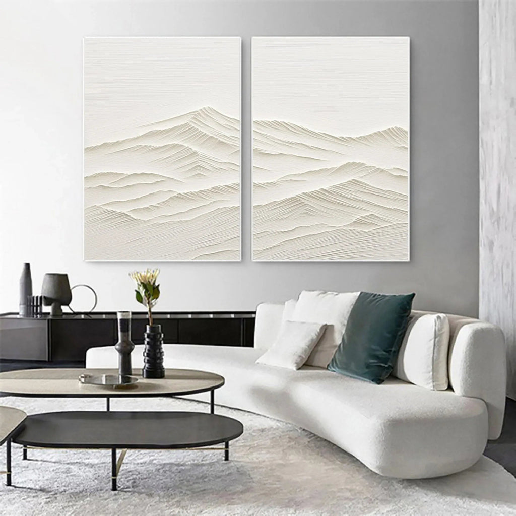 Horizon Drift SET OF 2-Wabi Sabi Style Symmetrical Shallow Rice Mountain Texture Wall Art