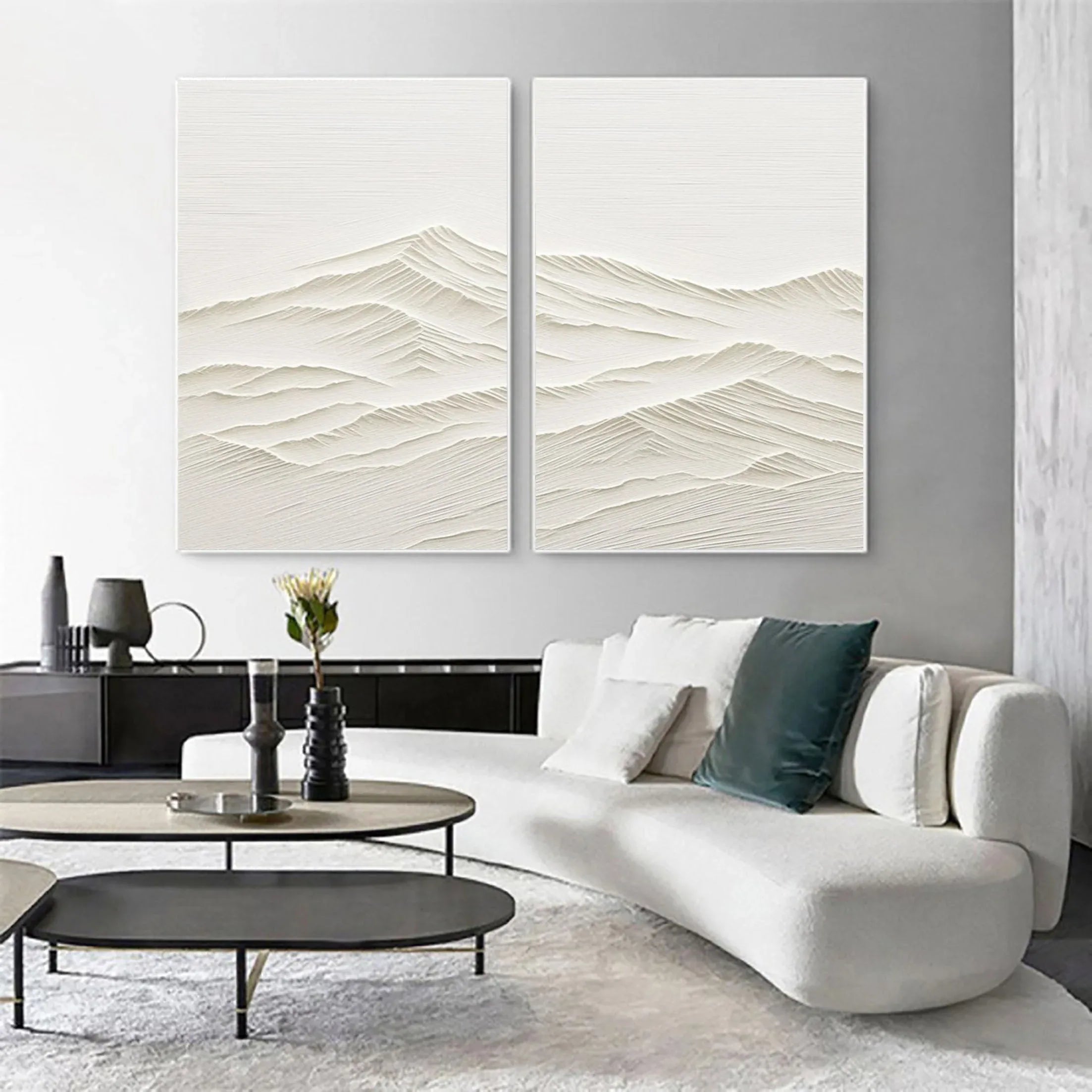 Horizon Drift SET OF 2-Wabi Sabi Style Symmetrical Shallow Rice Mountain Texture Wall Art