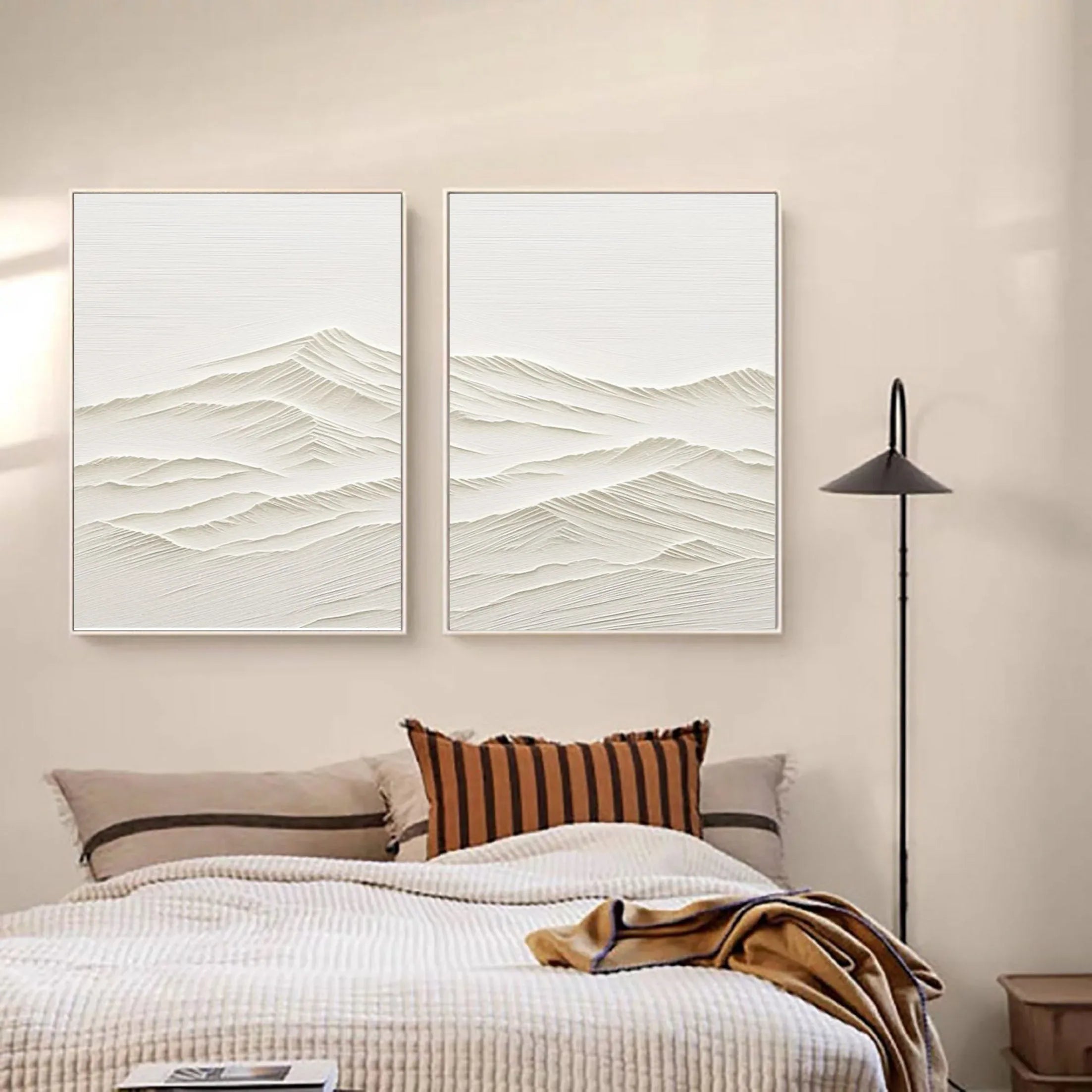 Horizon Drift SET OF 2-Wabi Sabi Style Symmetrical Shallow Rice Mountain Texture Wall Art