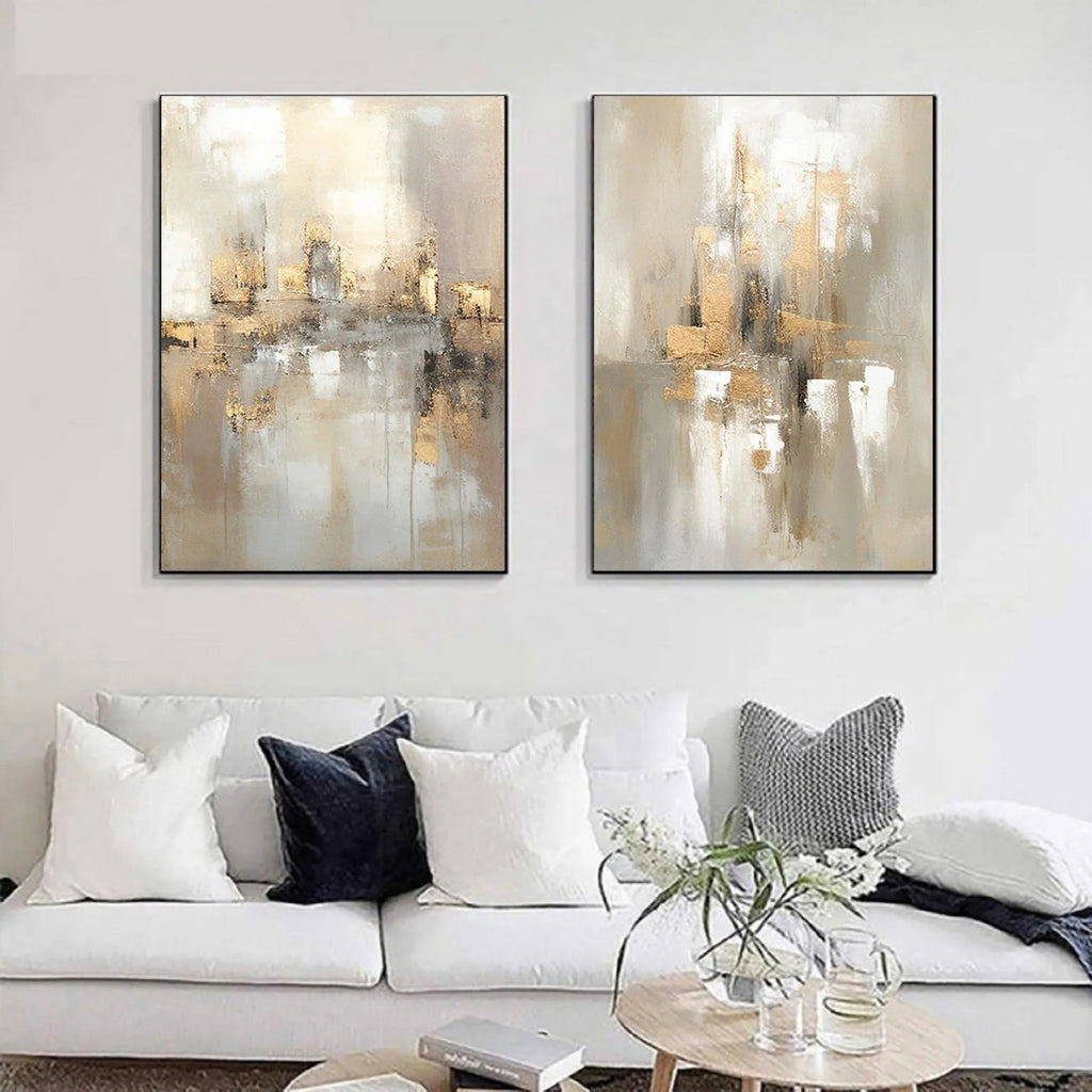 City Reflection-Modern Interior Design Abstract Urban Landscape Texture Wall Art SET OF 2