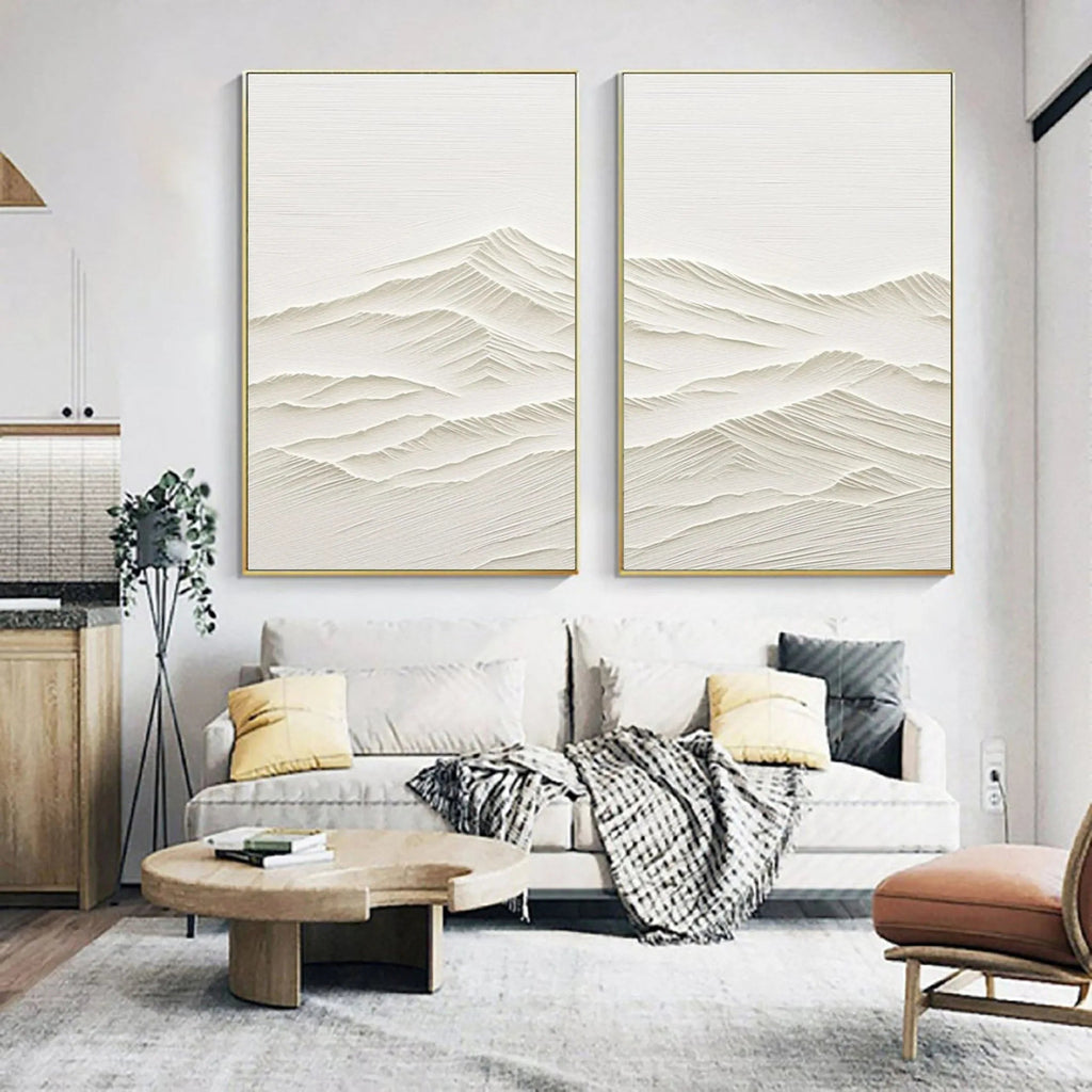 Horizon Drift SET OF 2-Wabi Sabi Style Symmetrical Shallow Rice Mountain Texture Wall Art