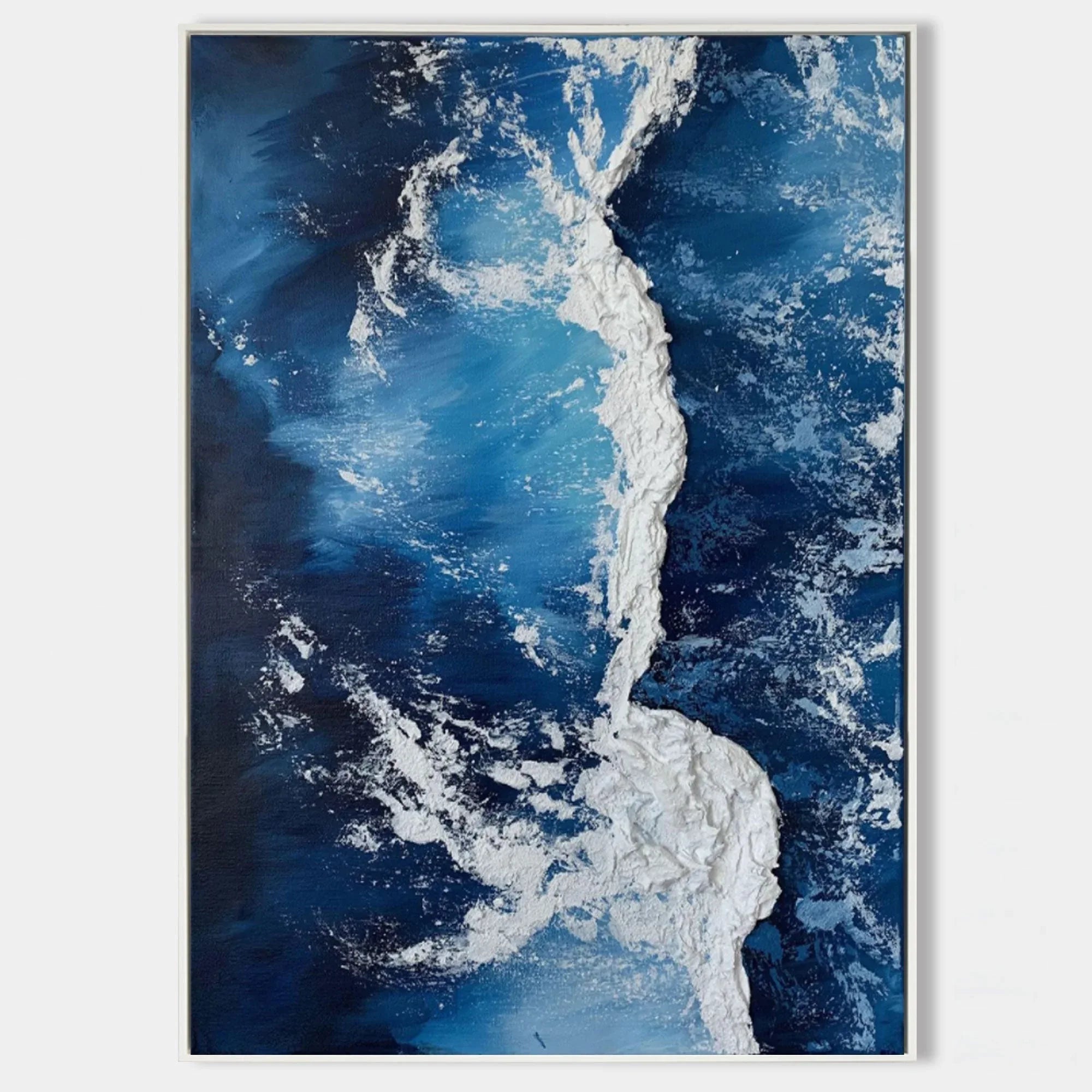 Azure Cascade Symphony-Deep Blue Stereoscopic Wave Abstract Wall Art
