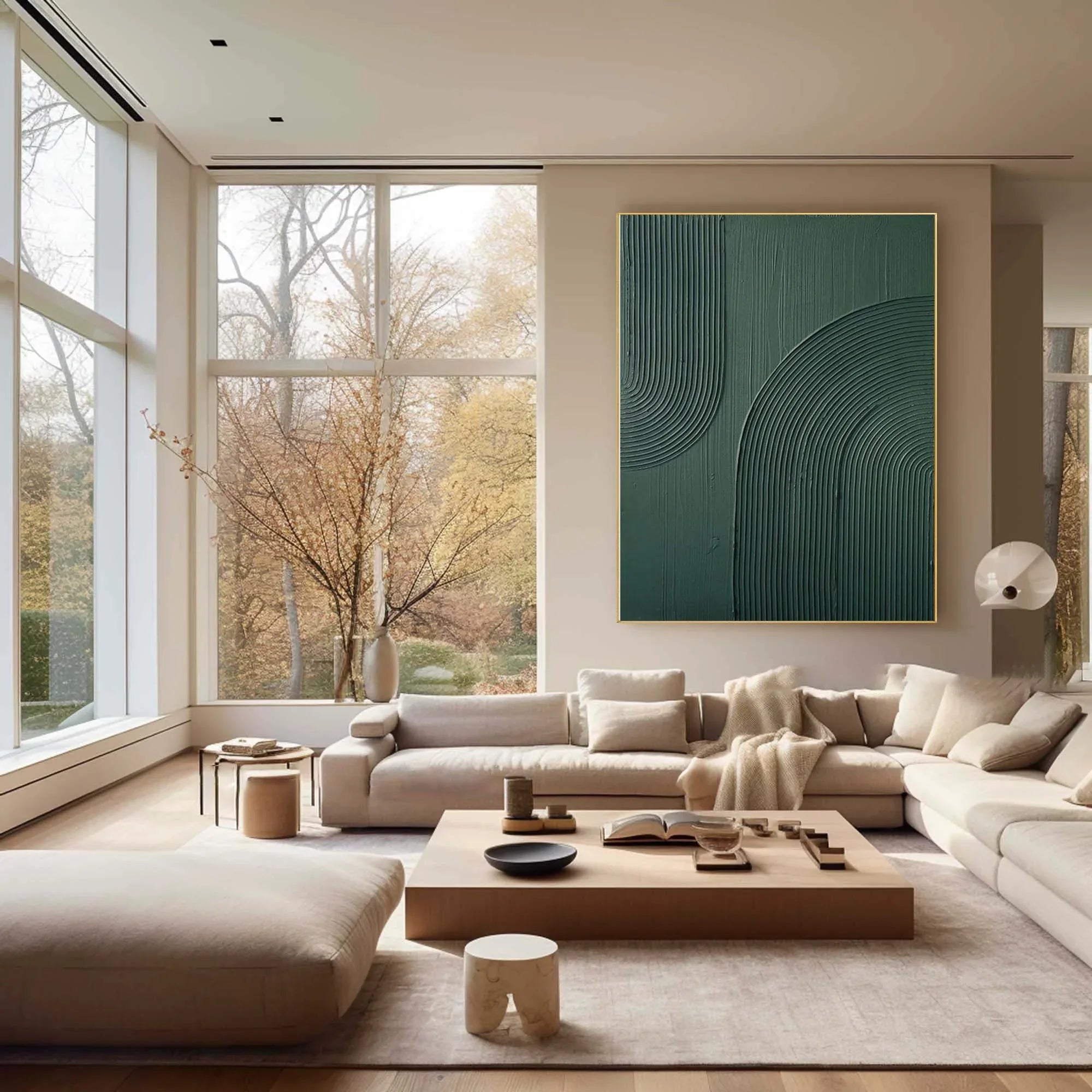 Emerald Echoes-Modern Minimalist Dark Green Curved Abstract Geometric Wall Art