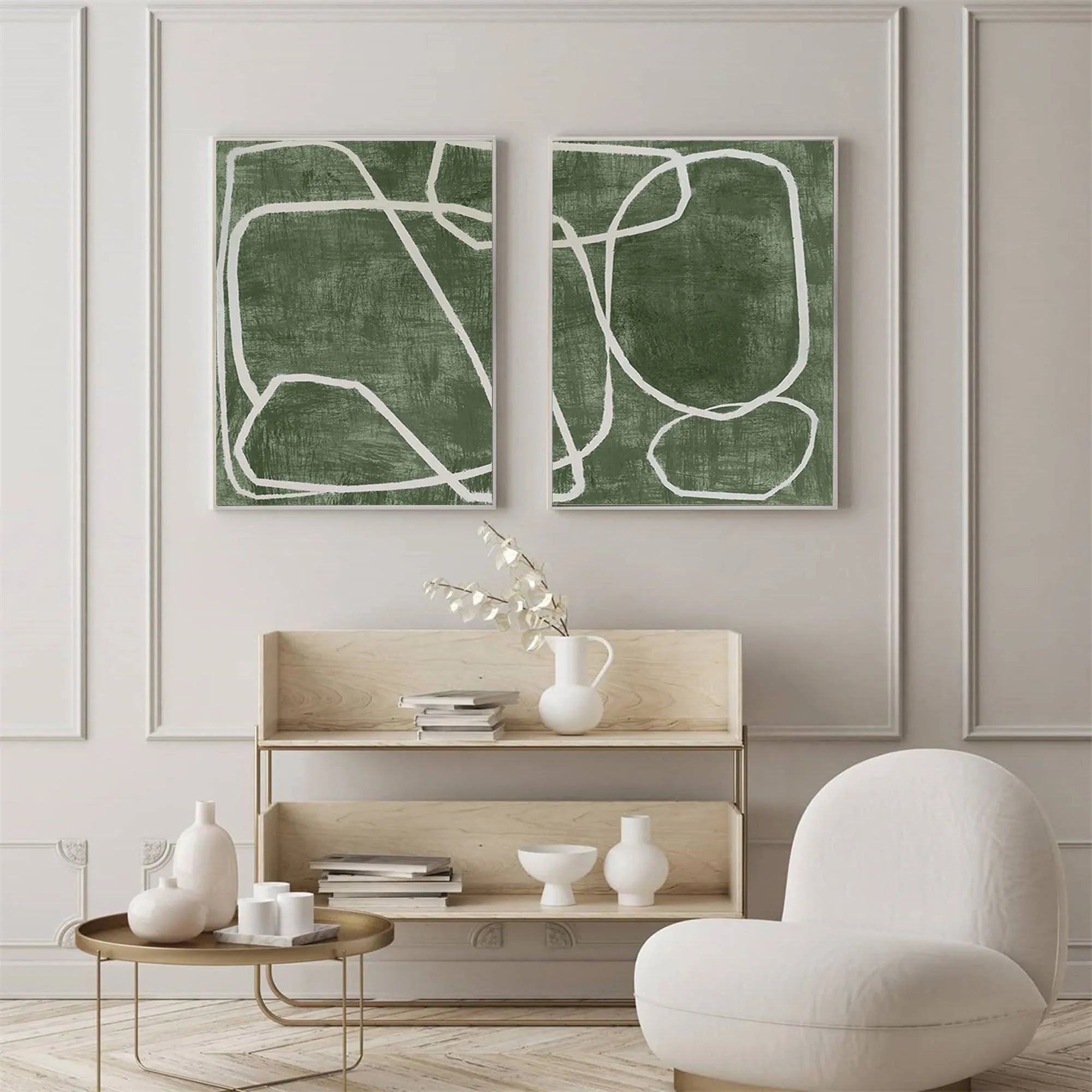 Emerald Dual Canvas Art - Geometric Minimalist Lines SET OF 2