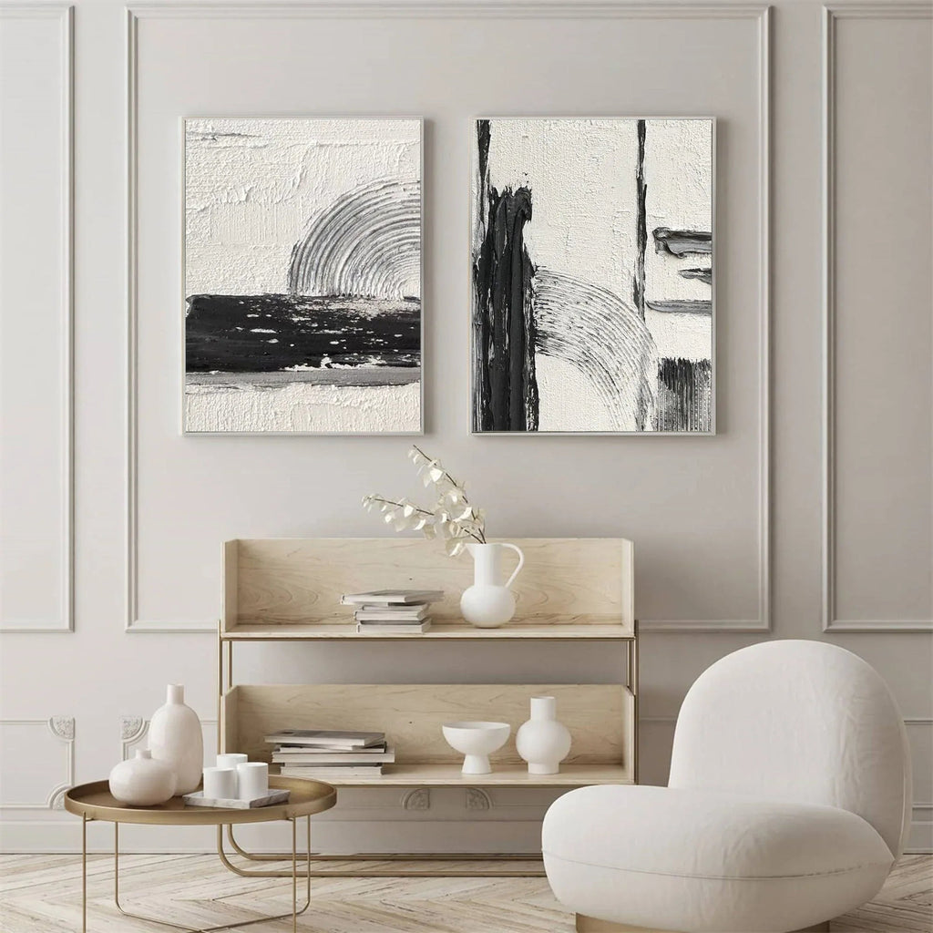 Bold Harmony- Black and White Textured Canvas Duo SET OF 2