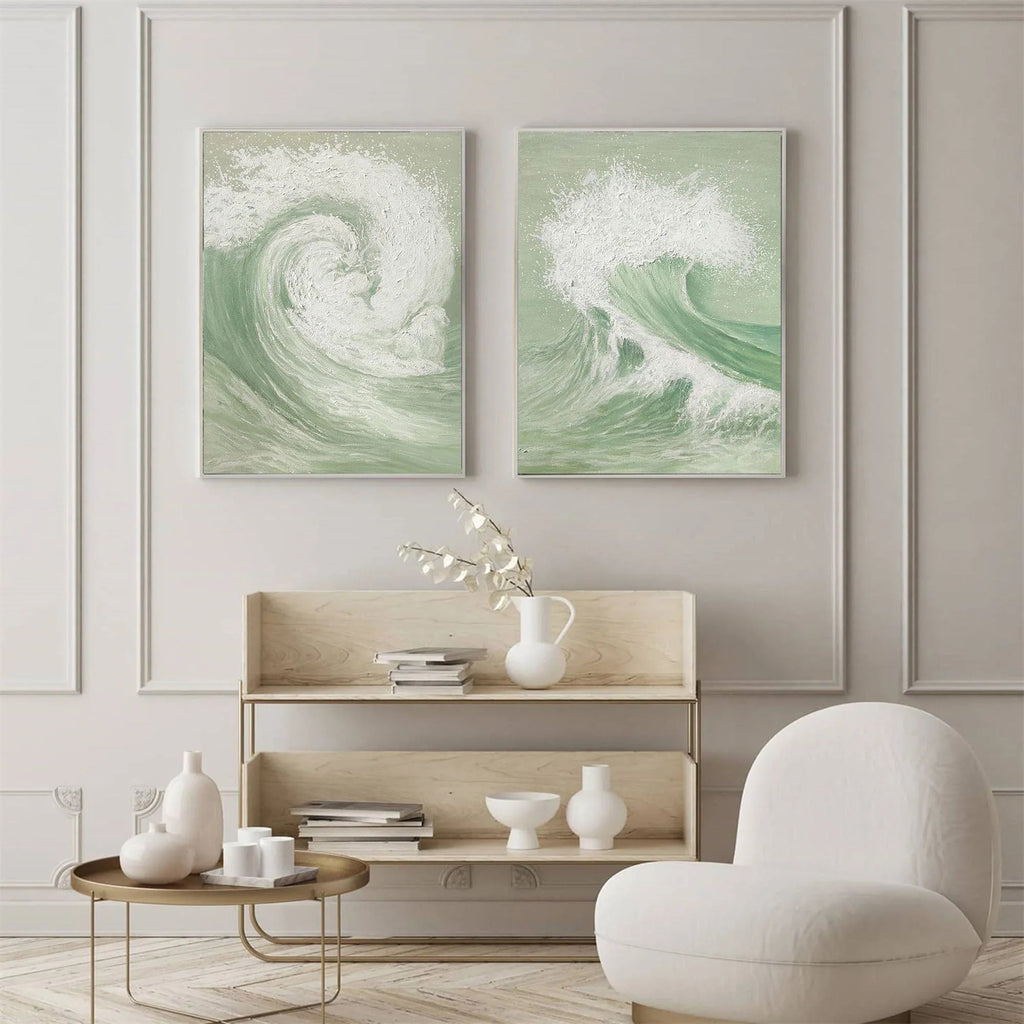 Oceanic Symphony - Dual Abstract Wave Canvas Art SET OF 2