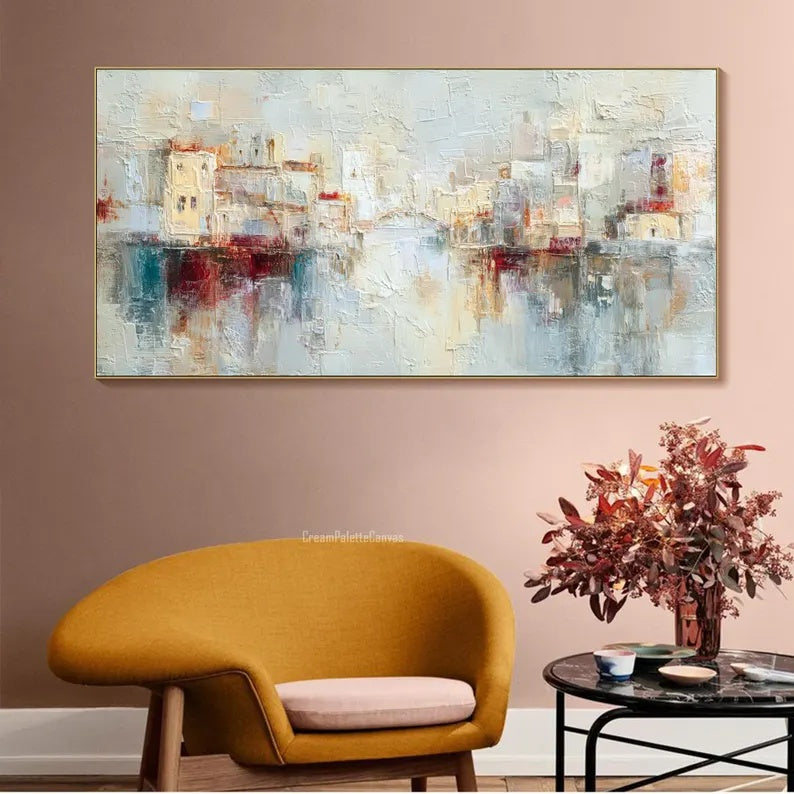 City of Reflections – Abstract Textured Cityscape Painting#AB14012