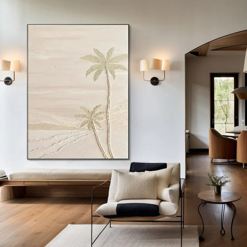 Quiet Palm Horizon-Handcrafted Textured Wall Art#AB14141