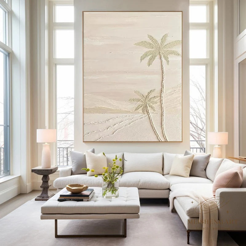 Quiet Palm Horizon-Handcrafted Textured Wall Art#AB14141