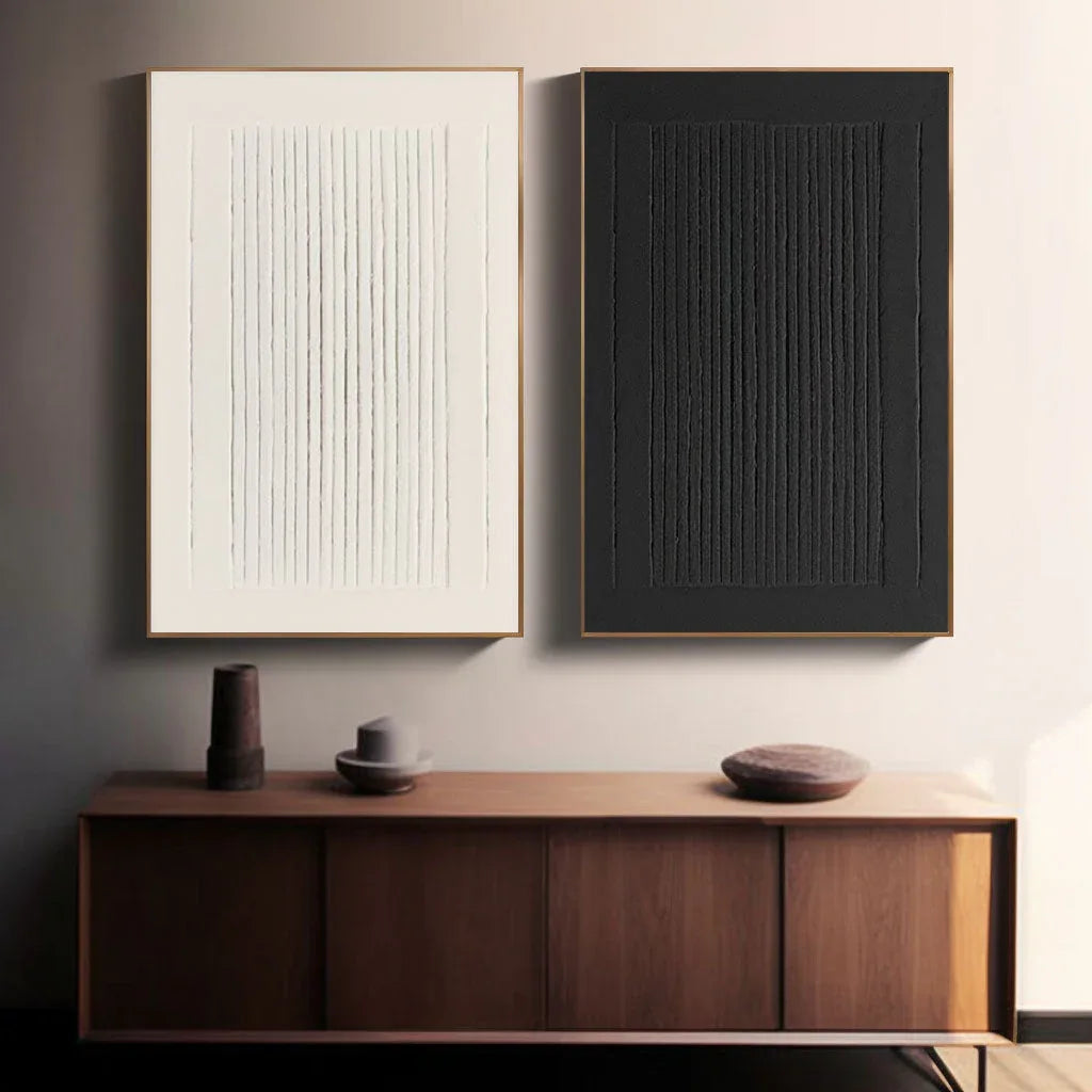 Dual Symmetry SET OF 2-Modern Minimalist Geometric Vertical Stripes Texture Abstract Wall Art