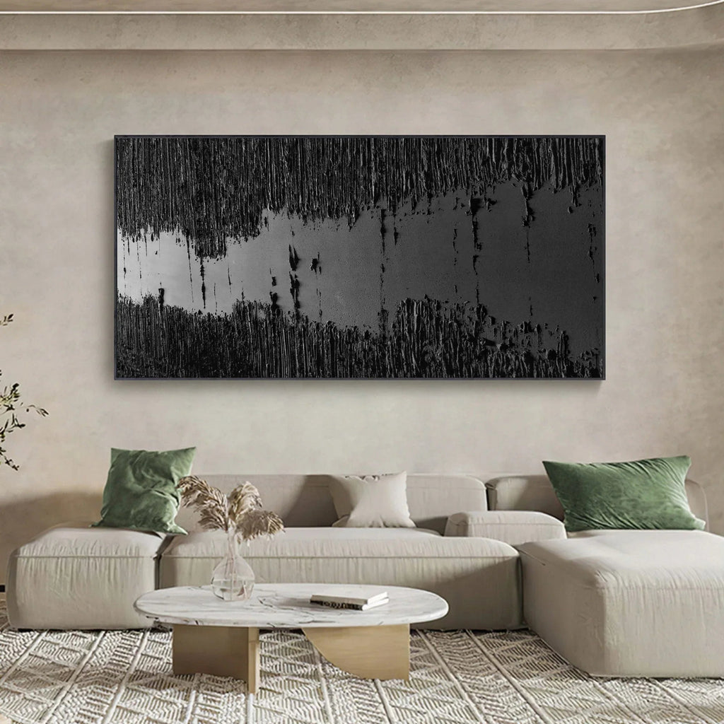 Fracture Flow-Black River Stripe Texture Abstract Wall Art in Modern Home Decoration