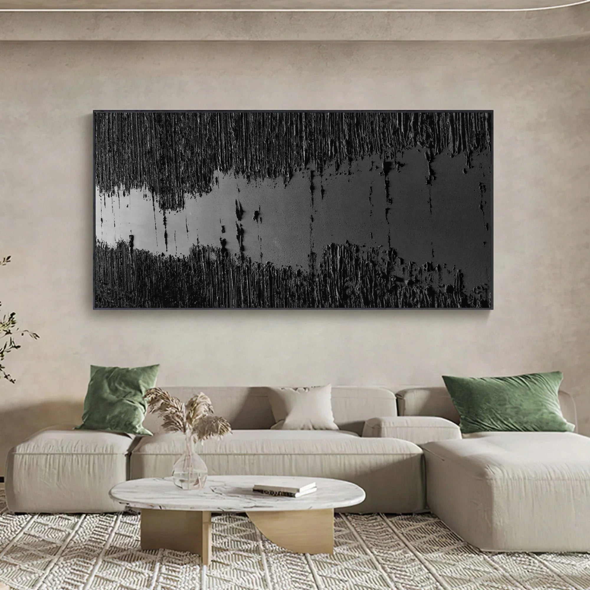 Fracture Flow-Black River Stripe Texture Abstract Wall Art in Modern Home Decoration