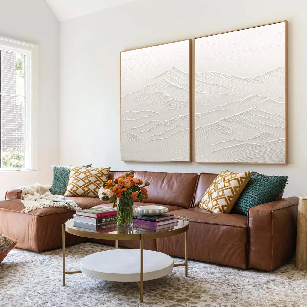 Ethereal Peaks Diptych SET OF 2-Wabi-Sabi Mountain Texture Wall Art