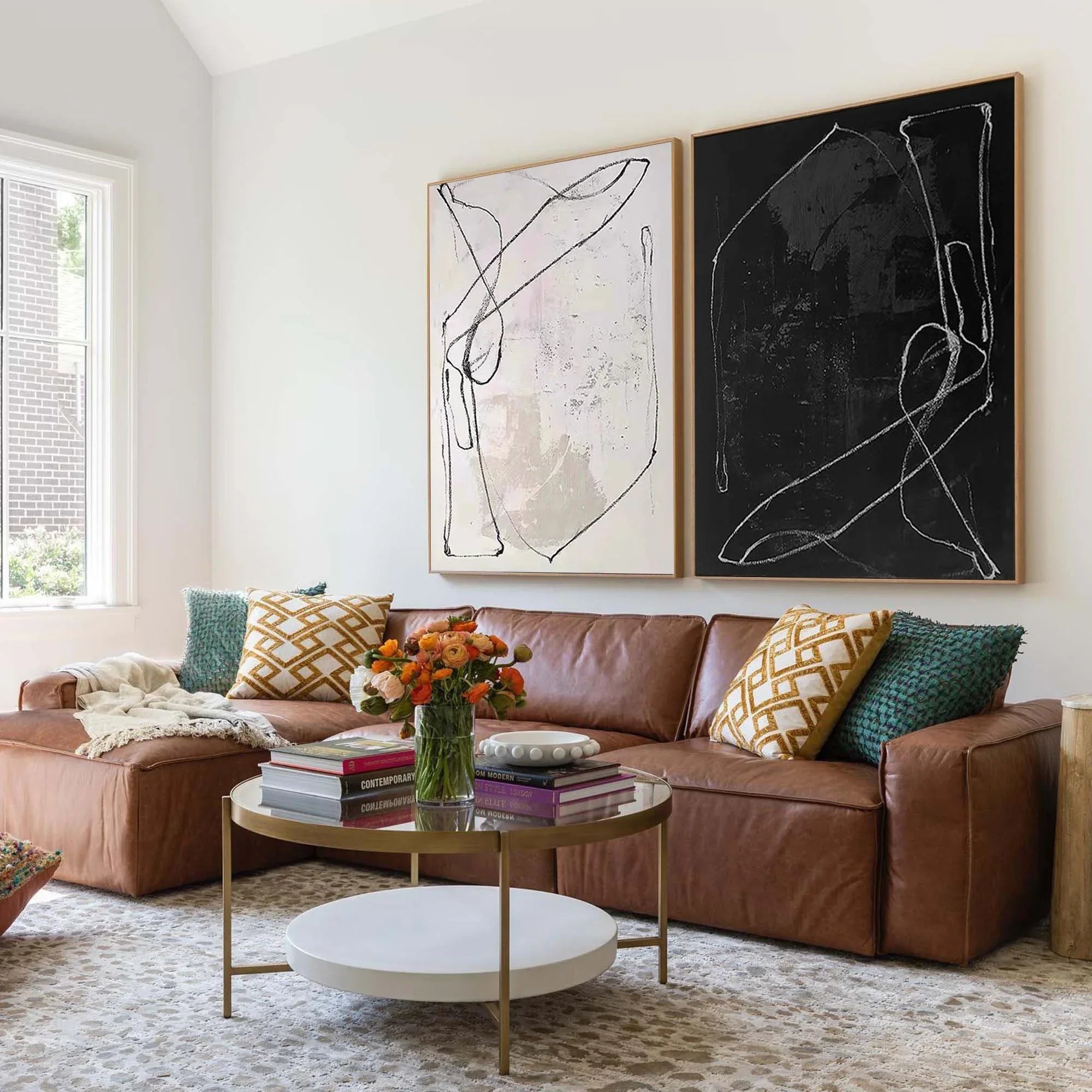 Monochrome Rhythm-Abstract Line Canvas Duo  SET OF 2