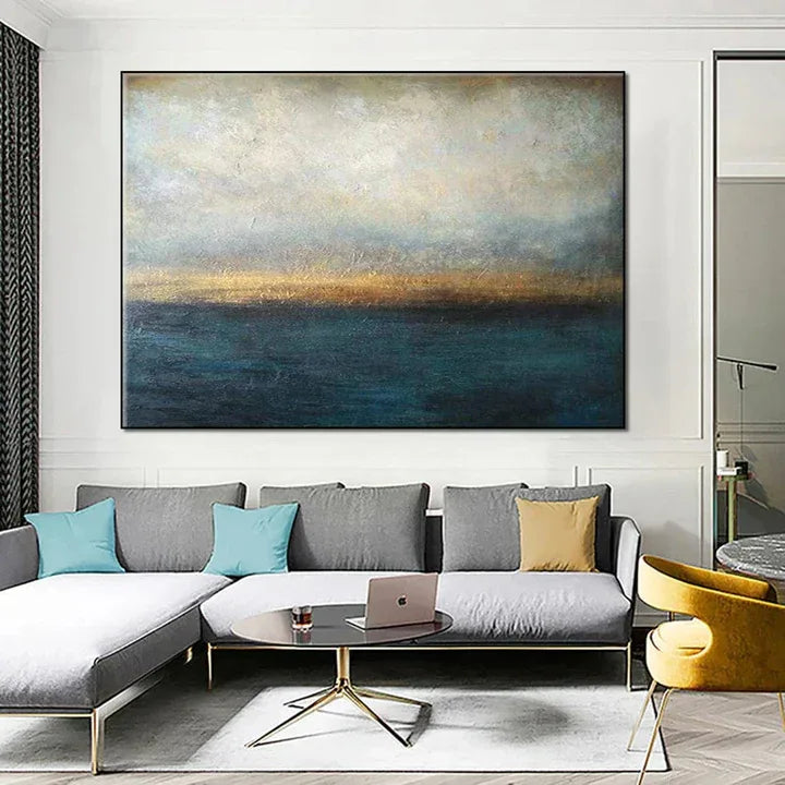 Horizon’s Golden Hush-Deep-Sea Gilding Texture Oil Painting Wall Art for Modern Interior Design