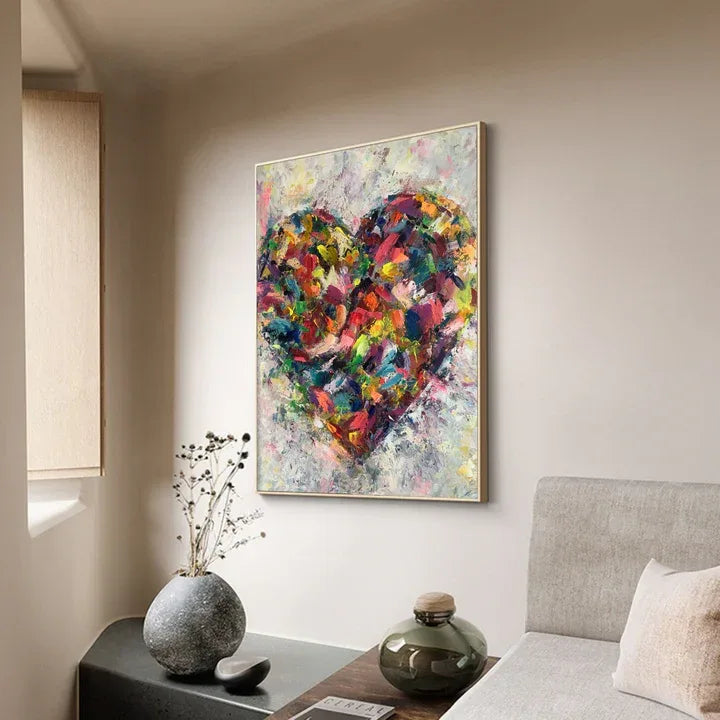 Heart of Abstraction-Vertical Hand-Painted Color Weaving Love Heart Abstract Wall Art