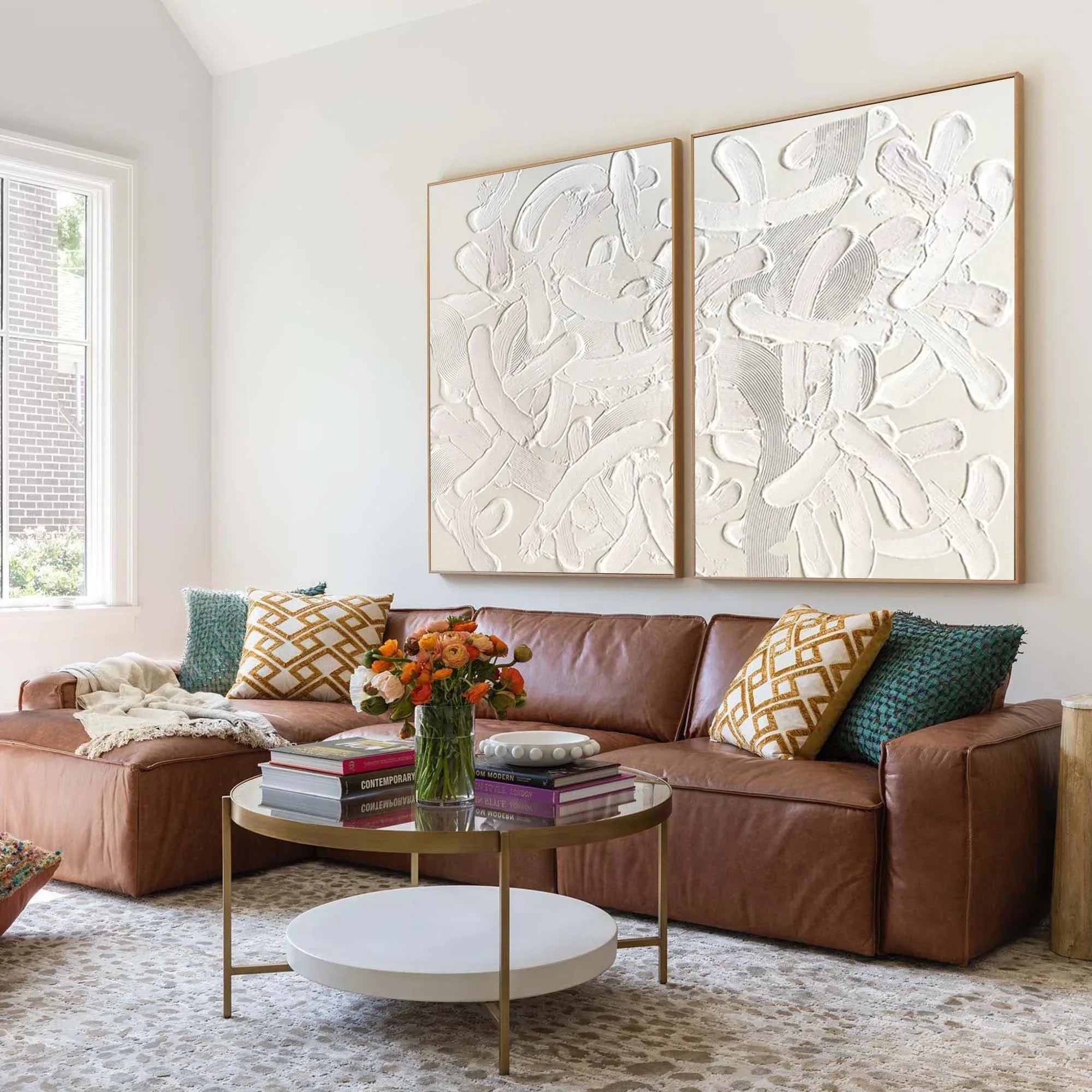 Abstract Tranquility Painting SET OF 2 -Hand-Painted White Tone Thickly Applied Texture Wabi-Sabi Style Wall Art
