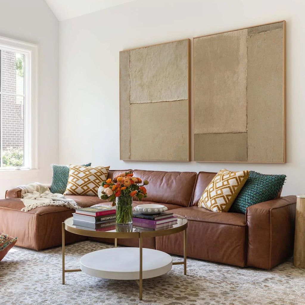 Earthy Simplicity-Brown Geometric Abstract Double Canvas Wall Art for Minimalist Decoration