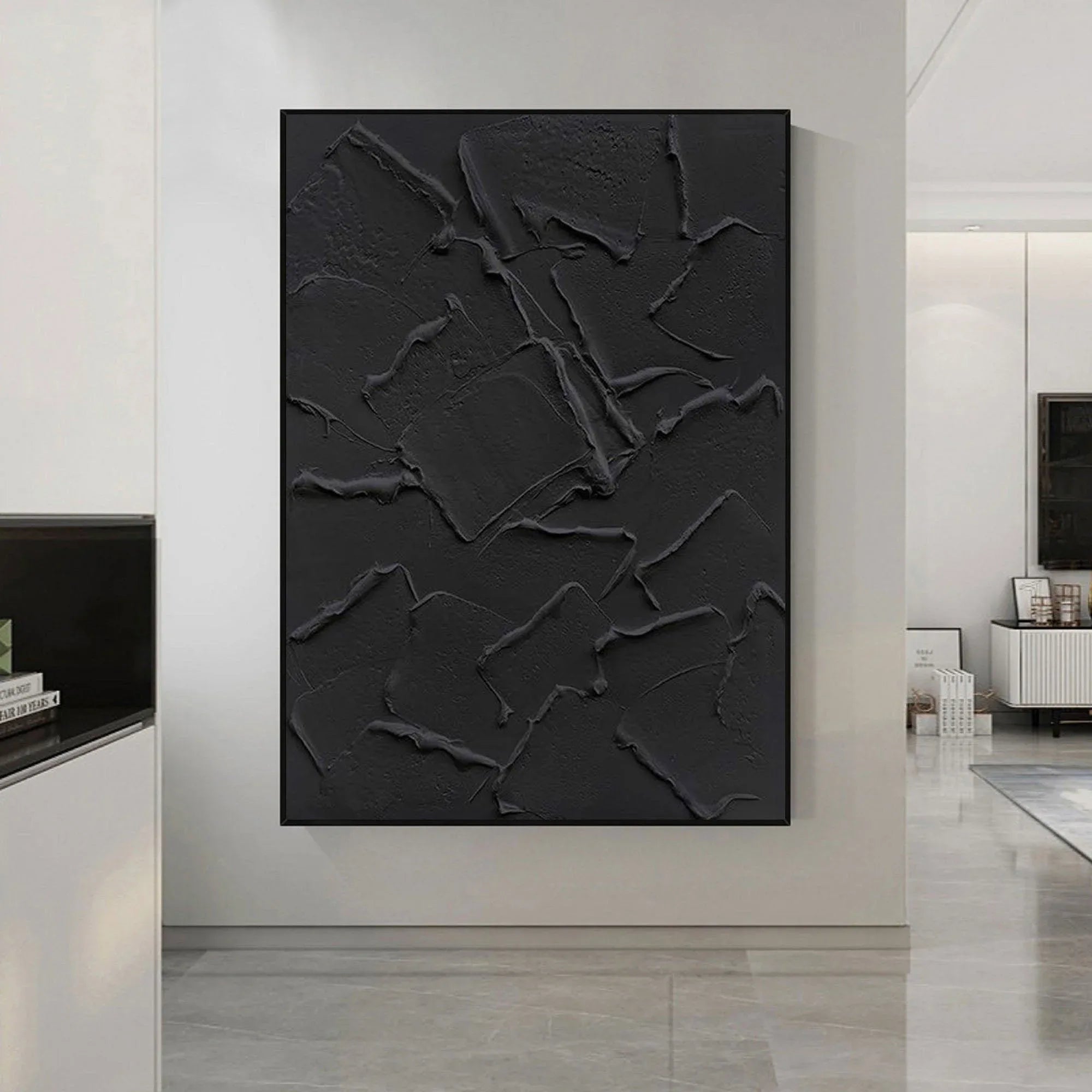 Shadow Layers-Minimalist pure black three-dimensional abstract wall art