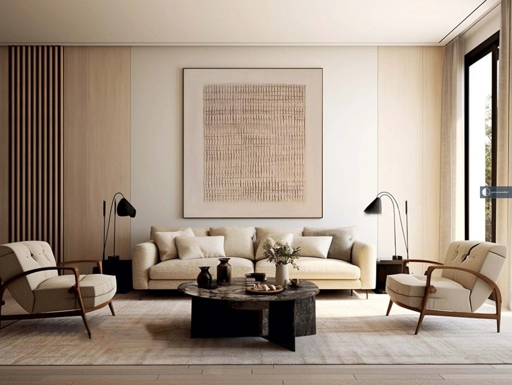 Earth Grid Echo-Hand Drawn Vertical Stripe Texture Geometric Abstract Wall Art