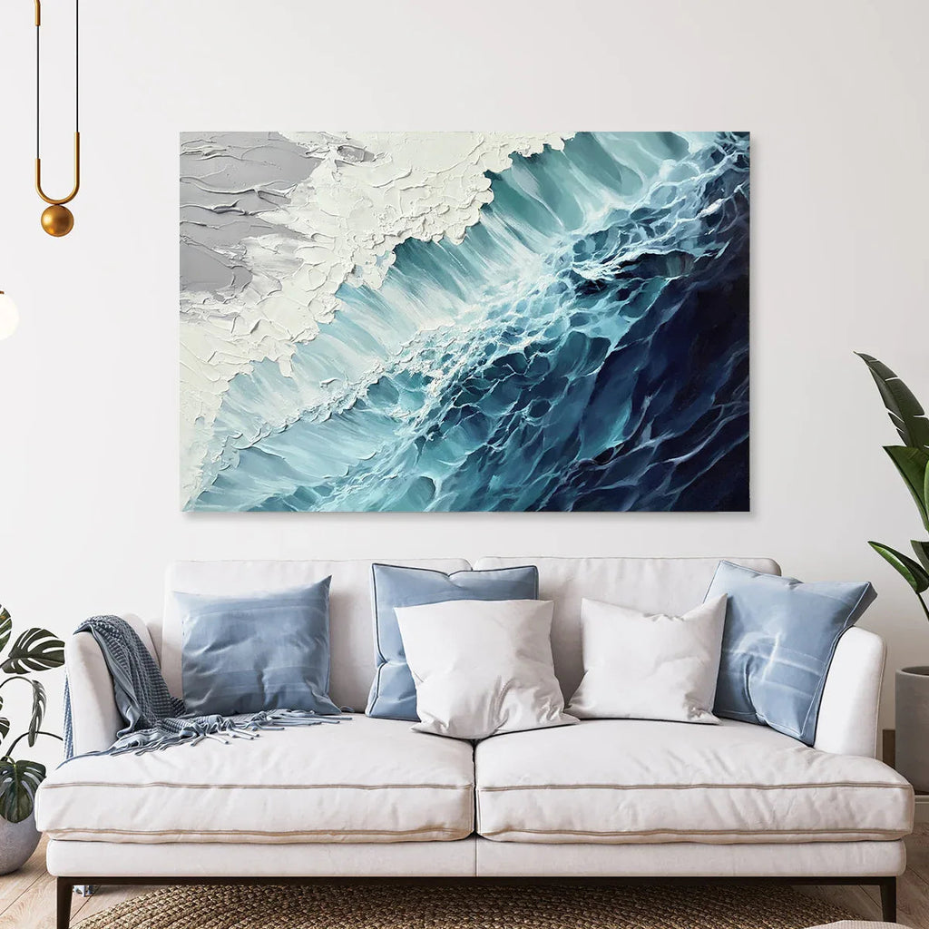 Ocean's Embrace-3D Deep Blue Wave Abstract Wall Art#AB26101