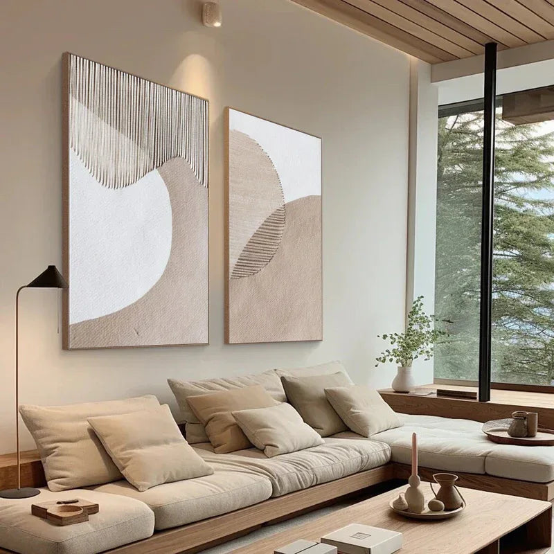 Duo of Curved Textures-Abstract Minimalist Dual Canvas Set with Textured Design SET OF 2