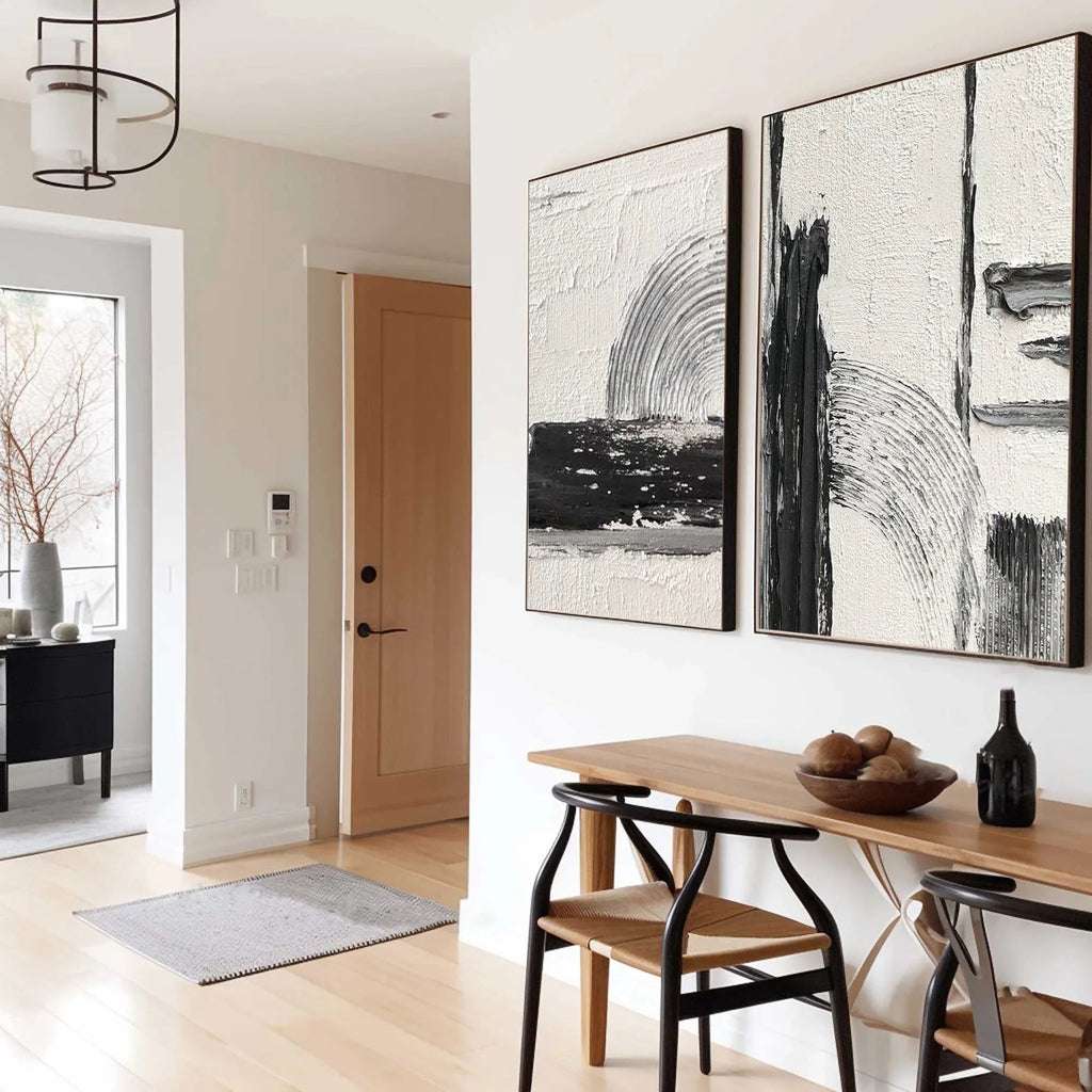 Bold Harmony- Black and White Textured Canvas Duo SET OF 2