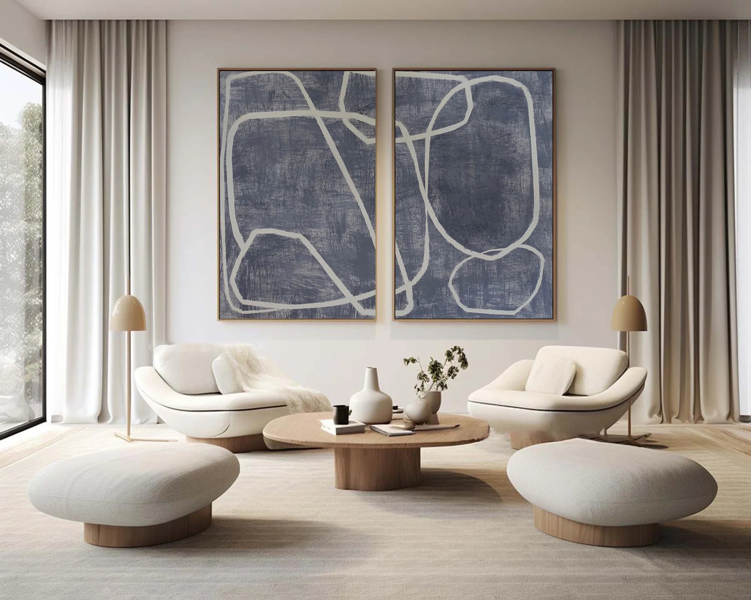 Abstract Dual Canvas Art - Dynamic Geometric Linework SET OF 2