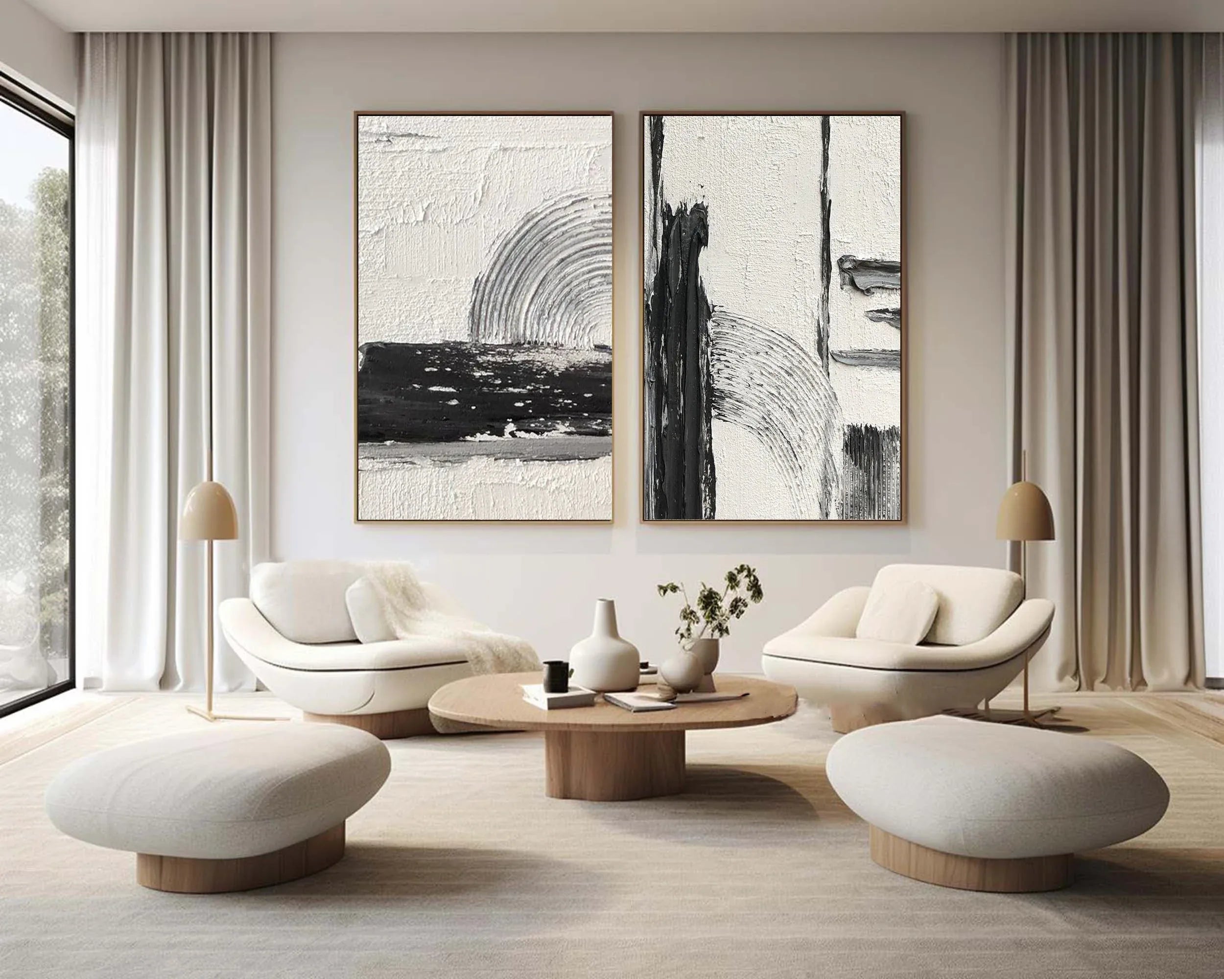 Bold Harmony- Black and White Textured Canvas Duo SET OF 2