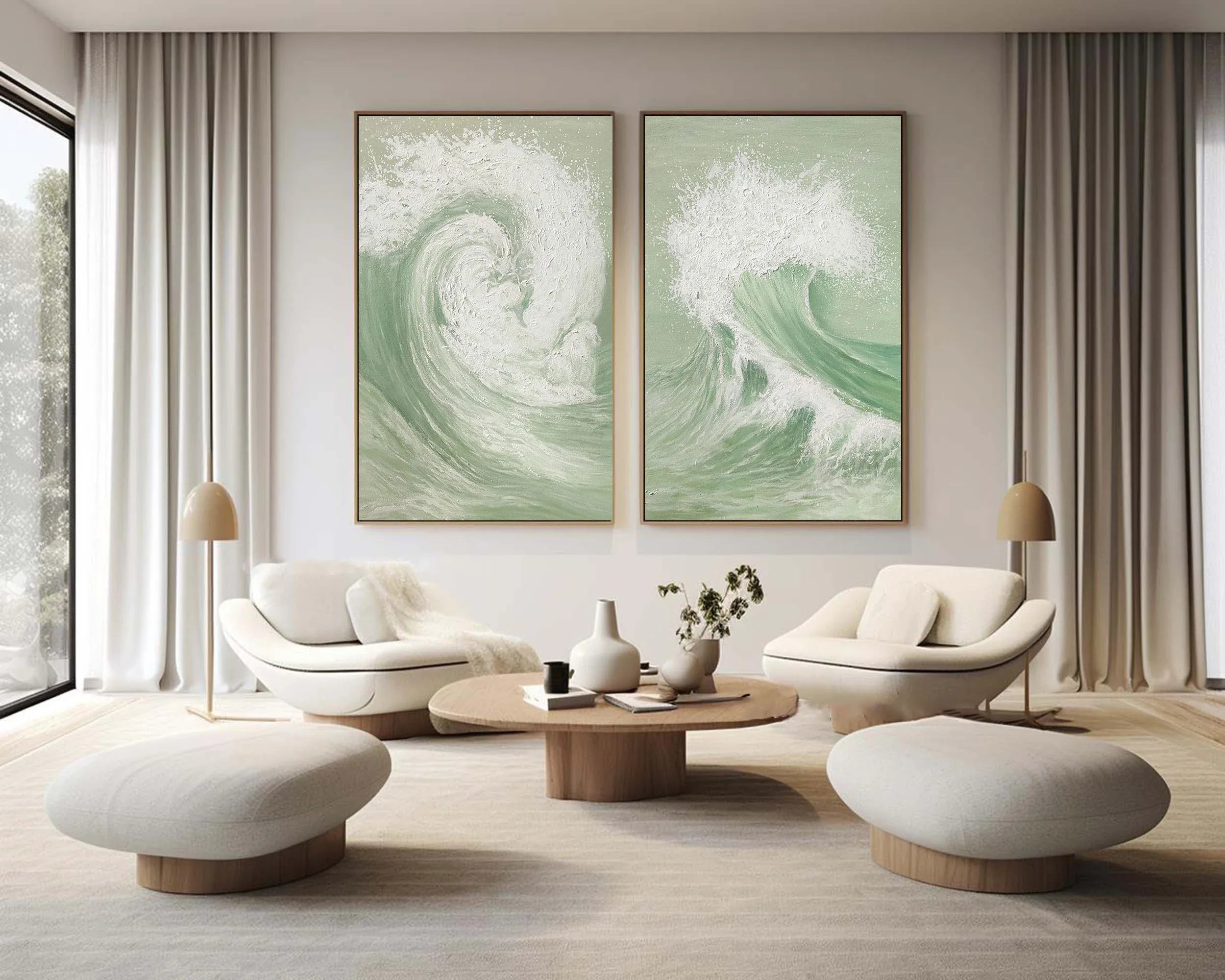 Oceanic Symphony - Dual Abstract Wave Canvas Art SET OF 2