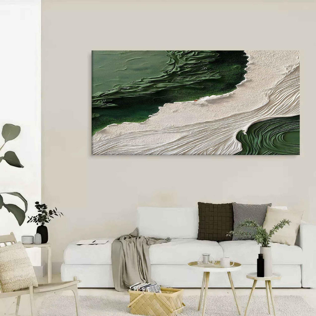 Emerald Shoreline Canvas Art-Hand Drawn Natural Texture Minimalist Abstract Wall Art
