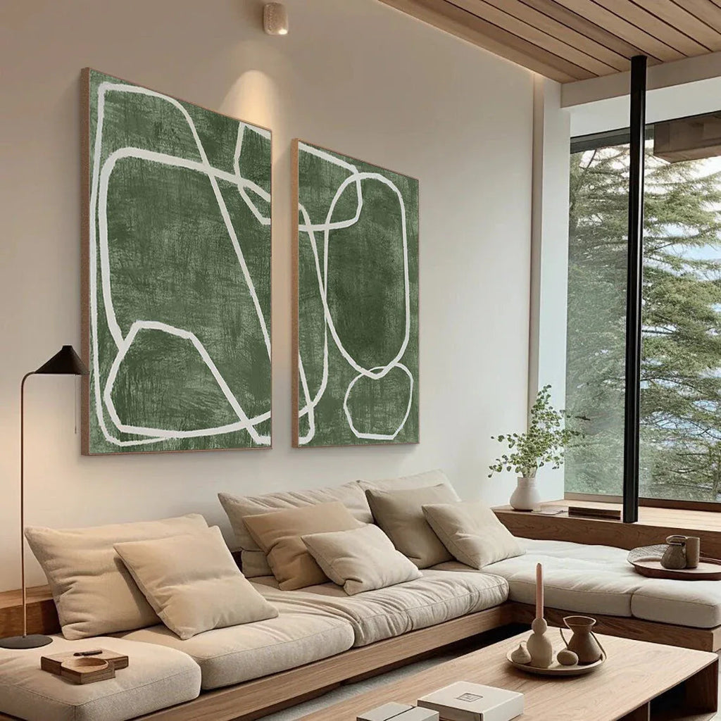 Emerald Dual Canvas Art - Geometric Minimalist Lines SET OF 2