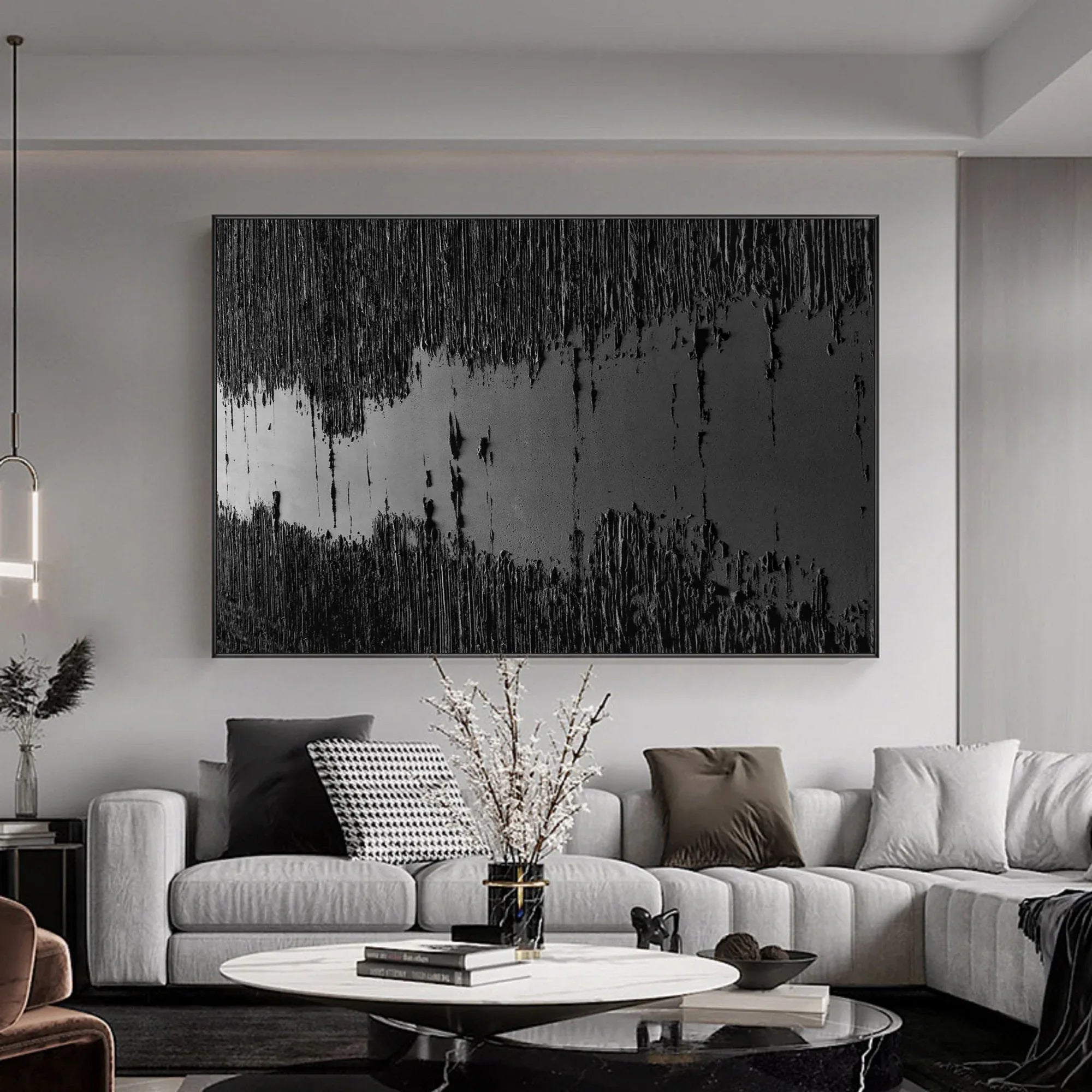 Fracture Flow-Black River Stripe Texture Abstract Wall Art in Modern Home Decoration