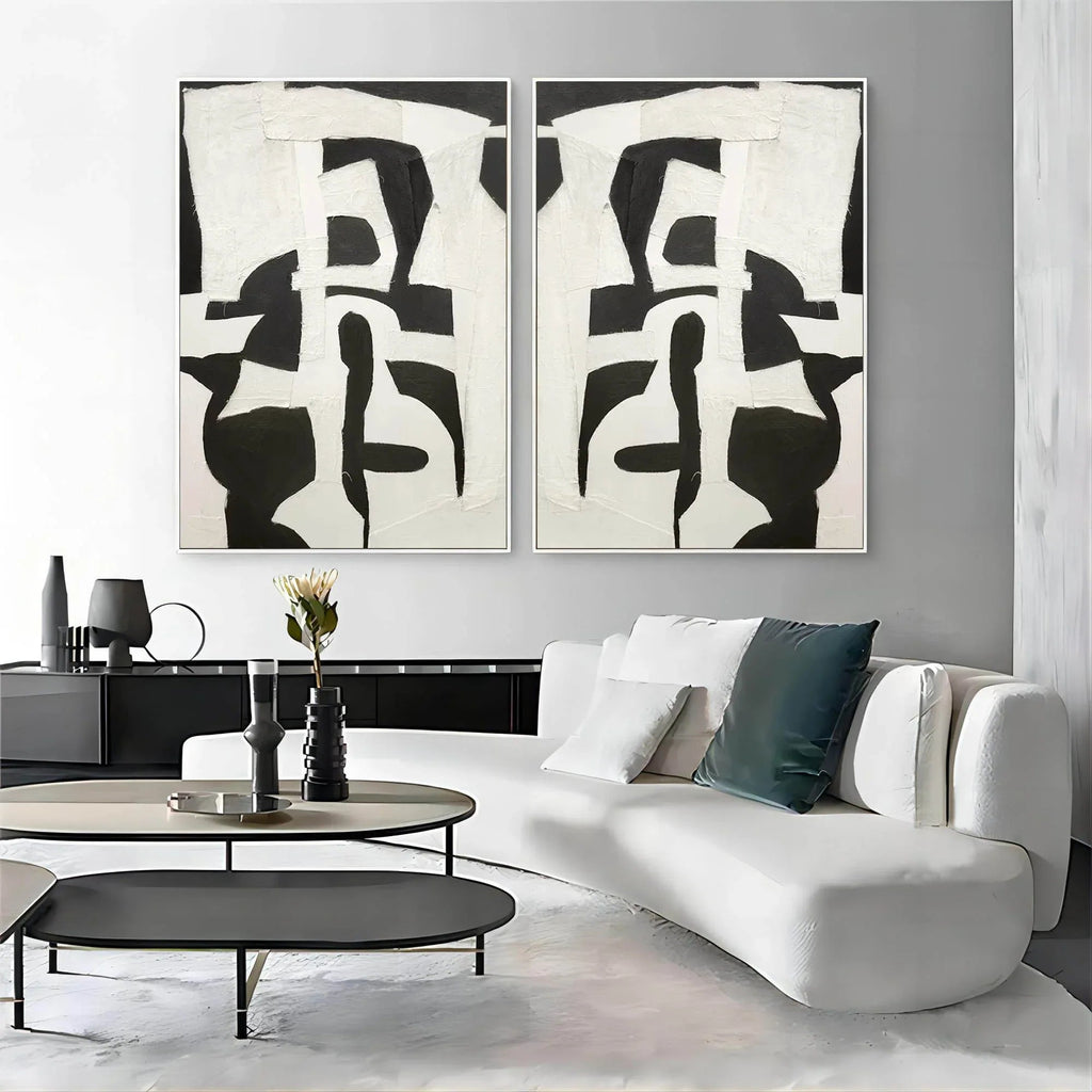 Monochrome Harmony SET OF 2-Modern Minimalist Abstract Geometric Block Wall Art