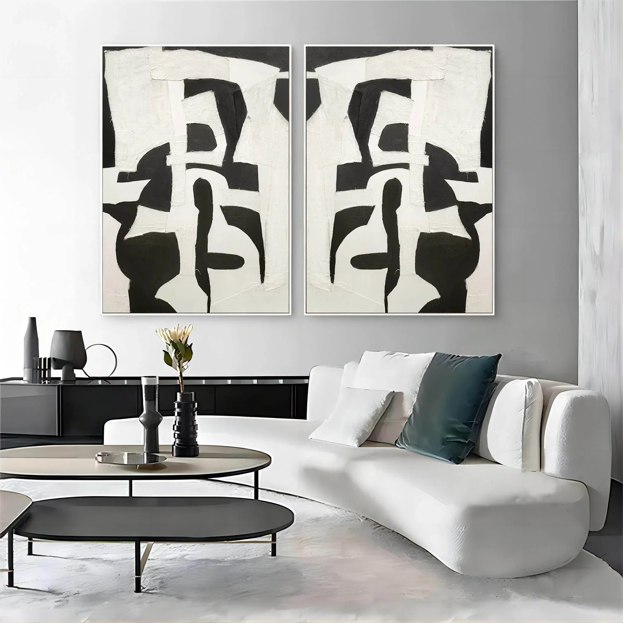Monochrome Harmony SET OF 2-Modern Minimalist Abstract Geometric Block Wall Art