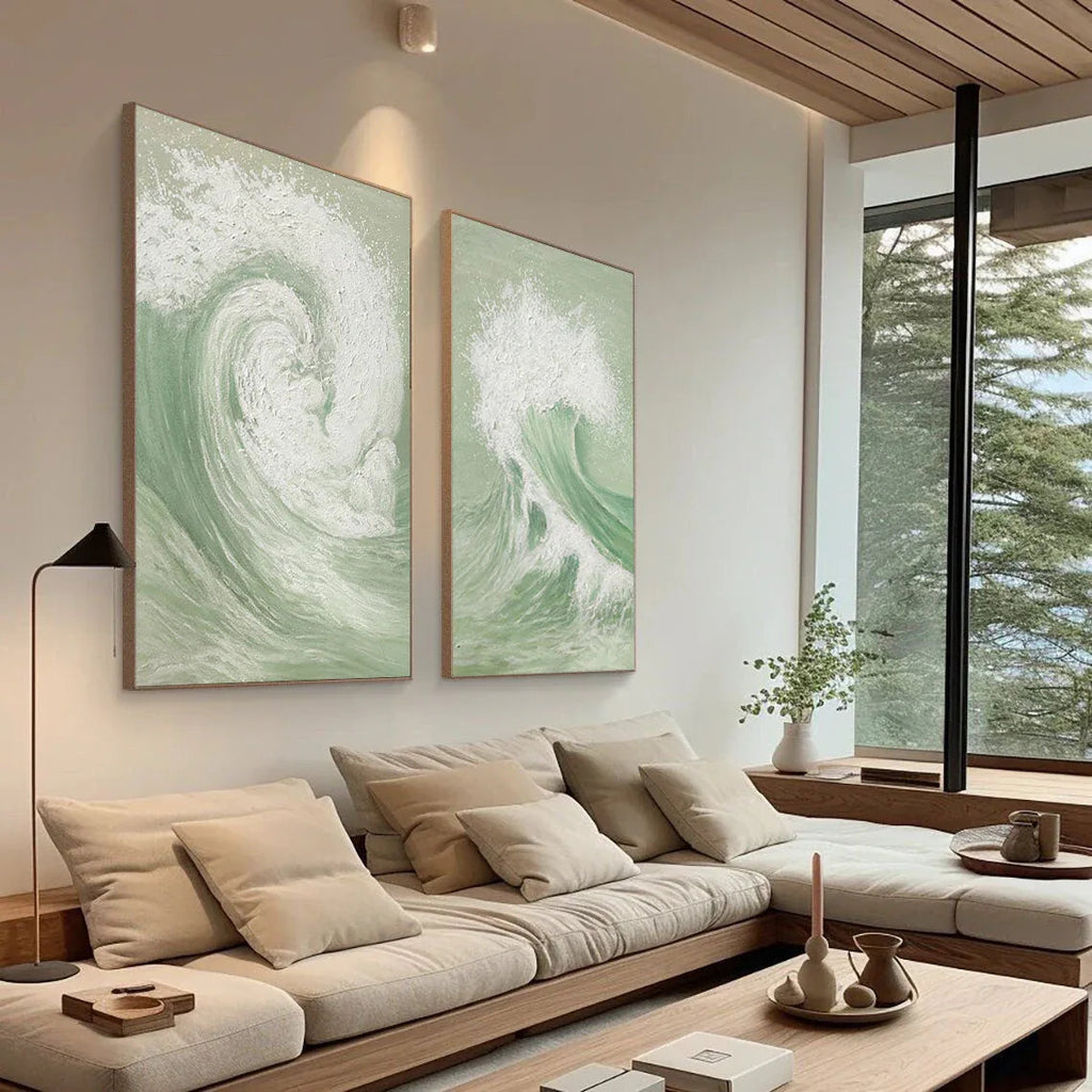 Oceanic Symphony - Dual Abstract Wave Canvas Art SET OF 2