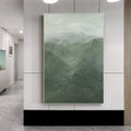 Misty Green Mountain Abstract Oil Painting - Tranquil Wall Art
