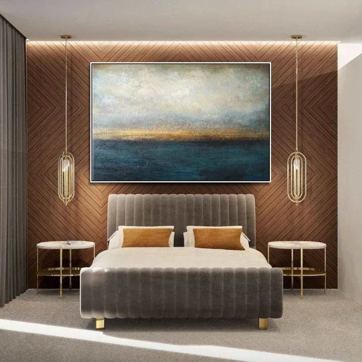 Horizon’s Golden Hush-Deep-Sea Gilding Texture Oil Painting Wall Art for Modern Interior Design