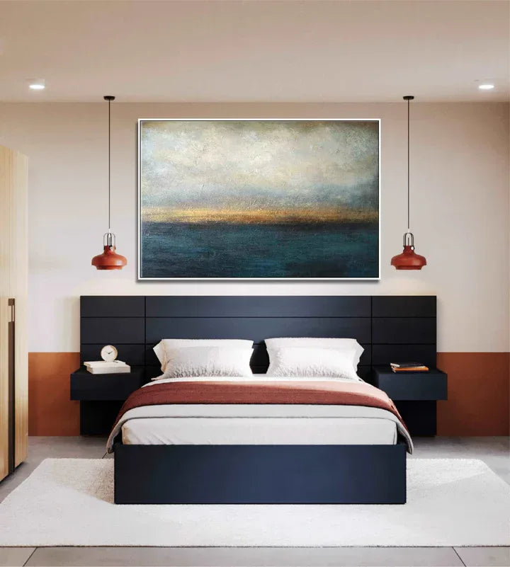 Horizon’s Golden Hush-Deep-Sea Gilding Texture Oil Painting Wall Art for Modern Interior Design