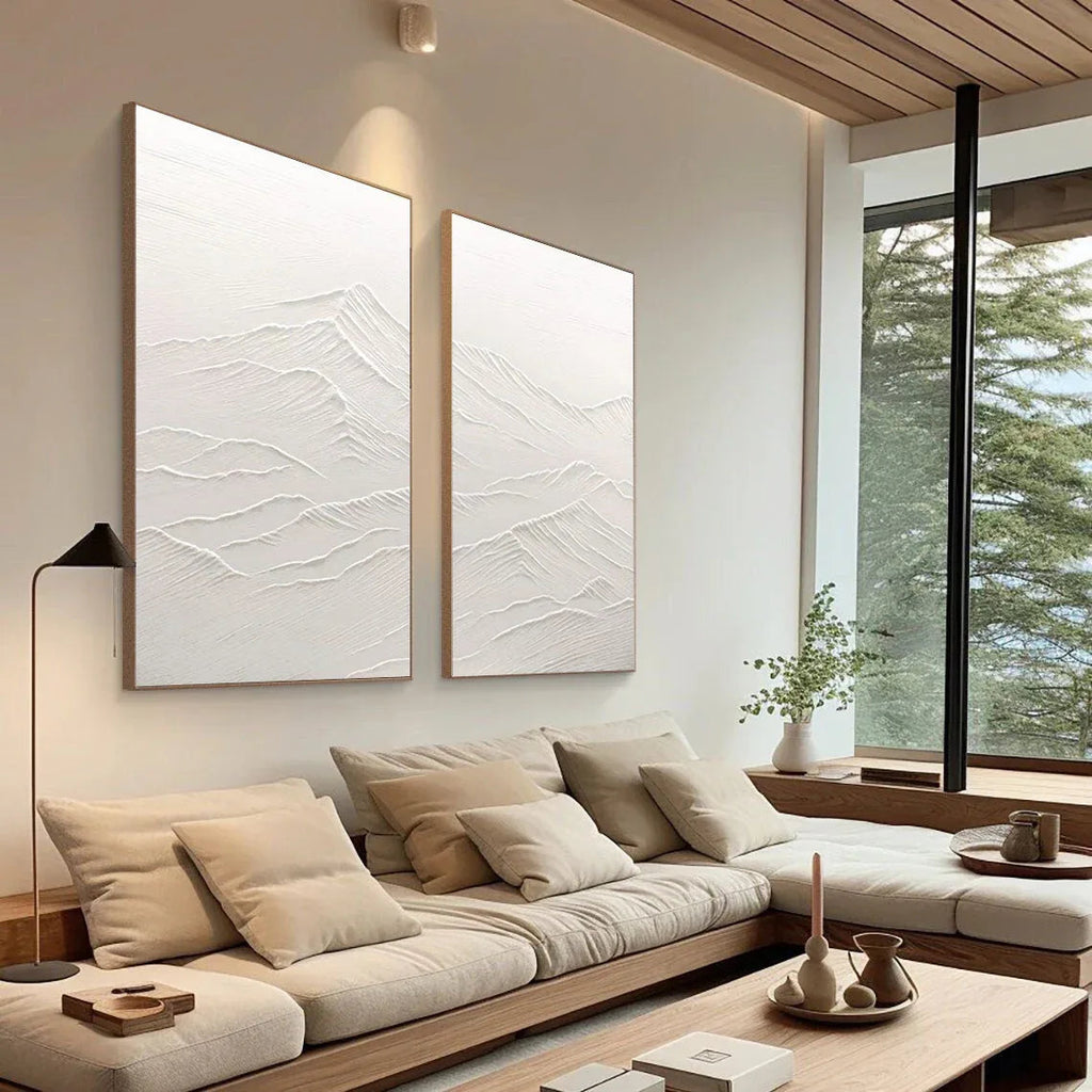 Ethereal Peaks Diptych SET OF 2-Wabi-Sabi Mountain Texture Wall Art