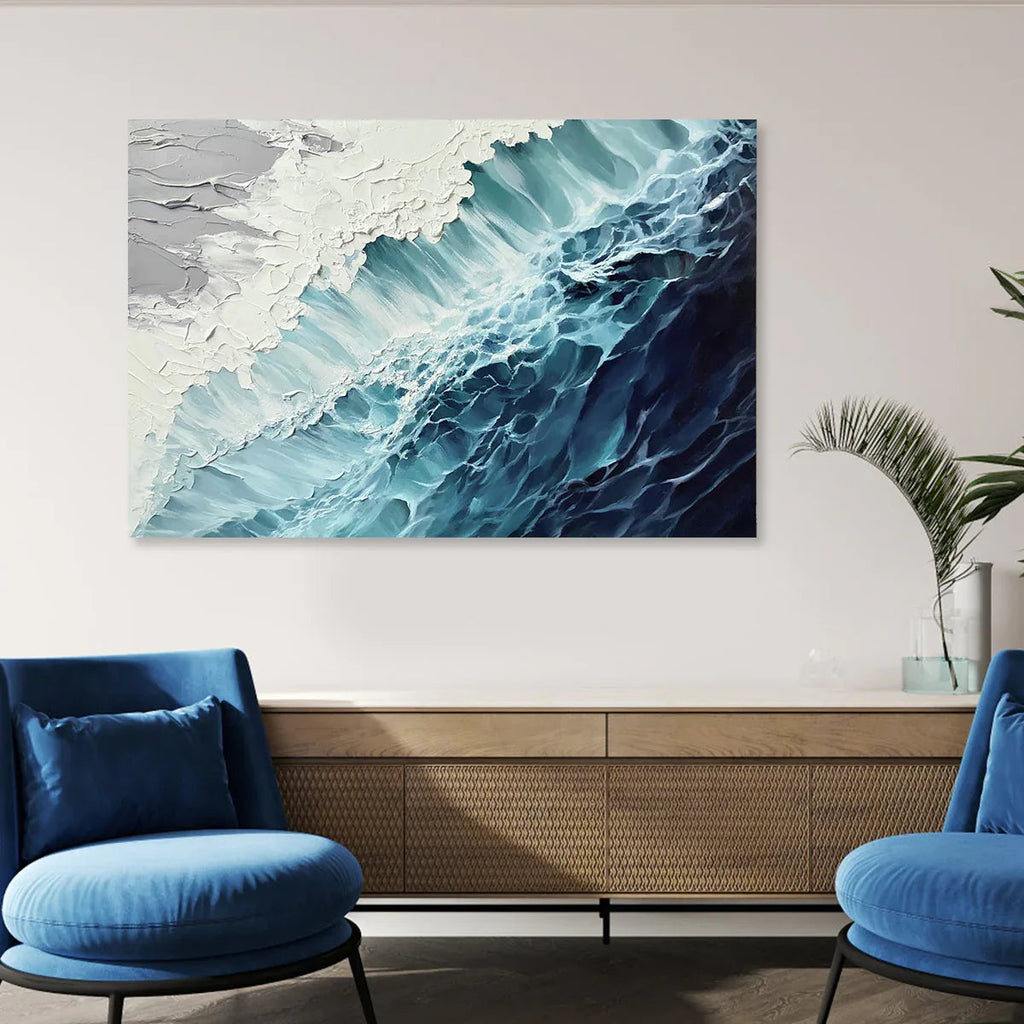 Ocean's Embrace-3D Deep Blue Wave Abstract Wall Art#AB26101