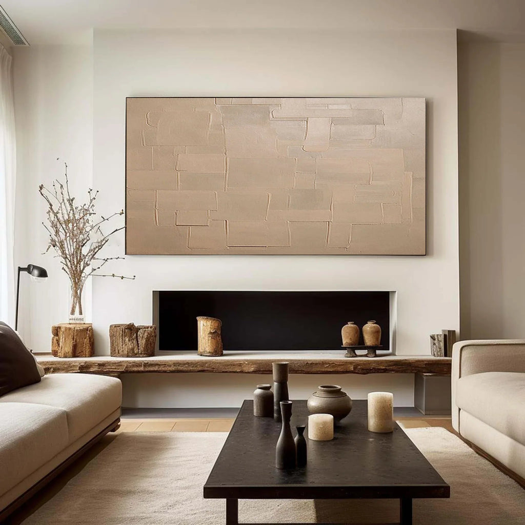 Pale Block Echo-Minimalist Light Brown Geometric Block Texture Wall Art