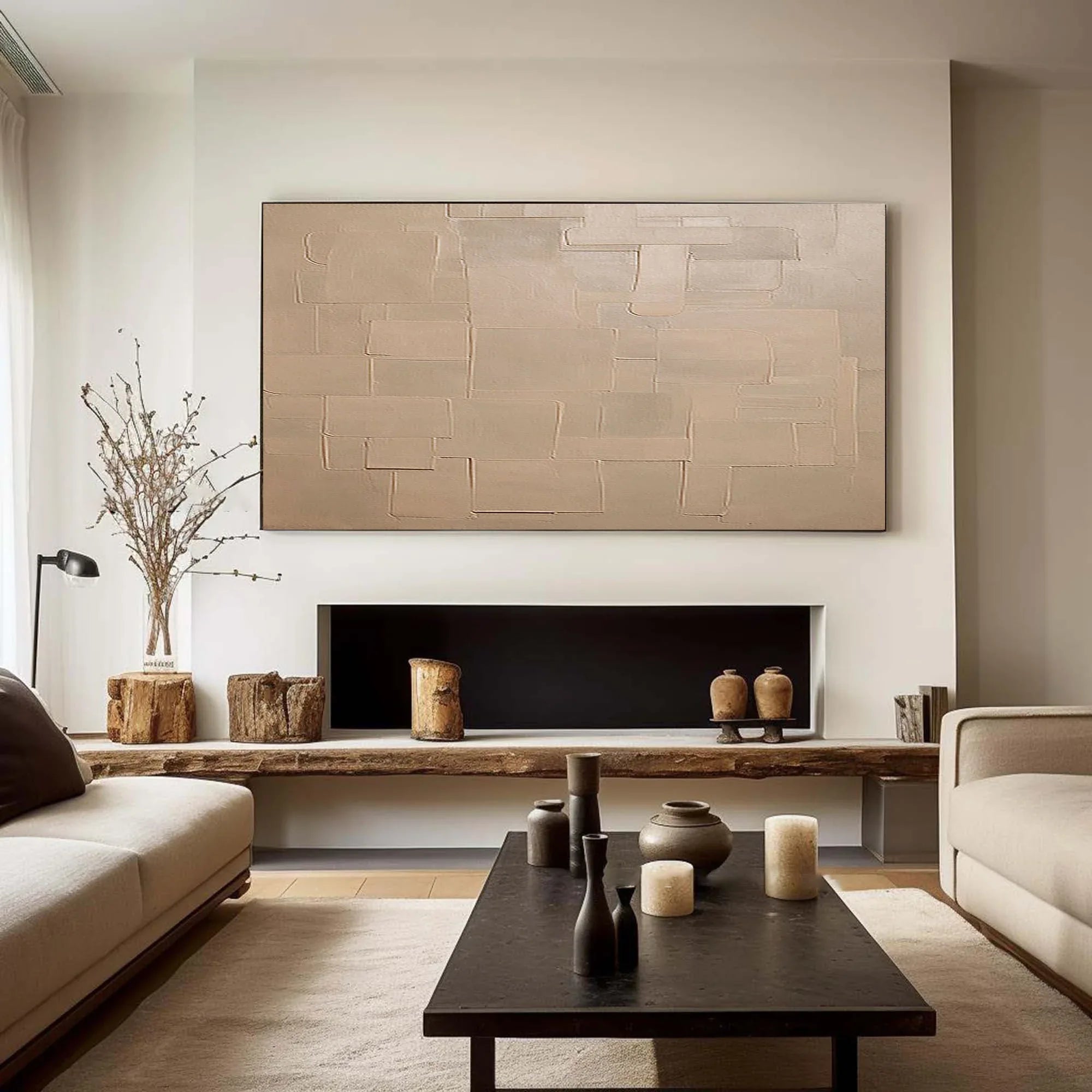 Pale Block Echo-Minimalist Light Brown Geometric Block Texture Wall Art