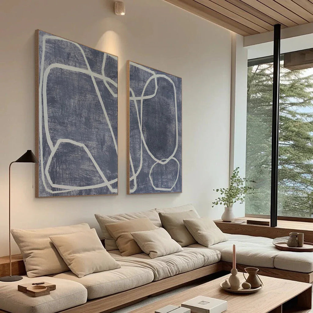 Abstract Dual Canvas Art - Dynamic Geometric Linework SET OF 2