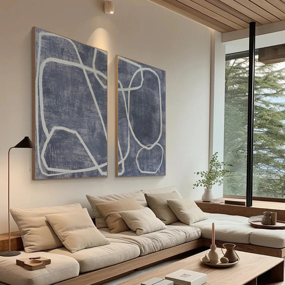 Abstract Dual Canvas Art - Dynamic Geometric Linework SET OF 2