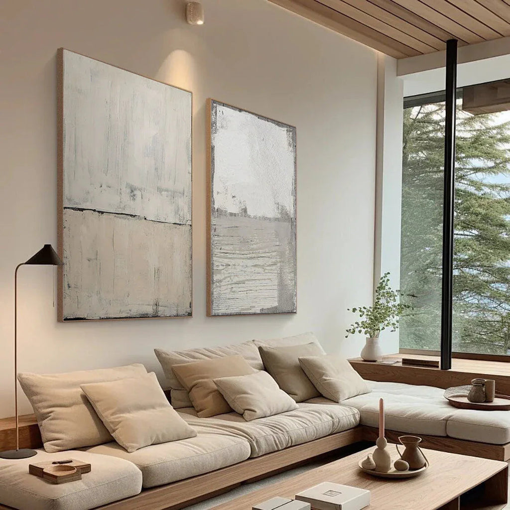 Neutral Duo Flow-Minimalist Duo-Textured Abstract Canvas Set OF 2