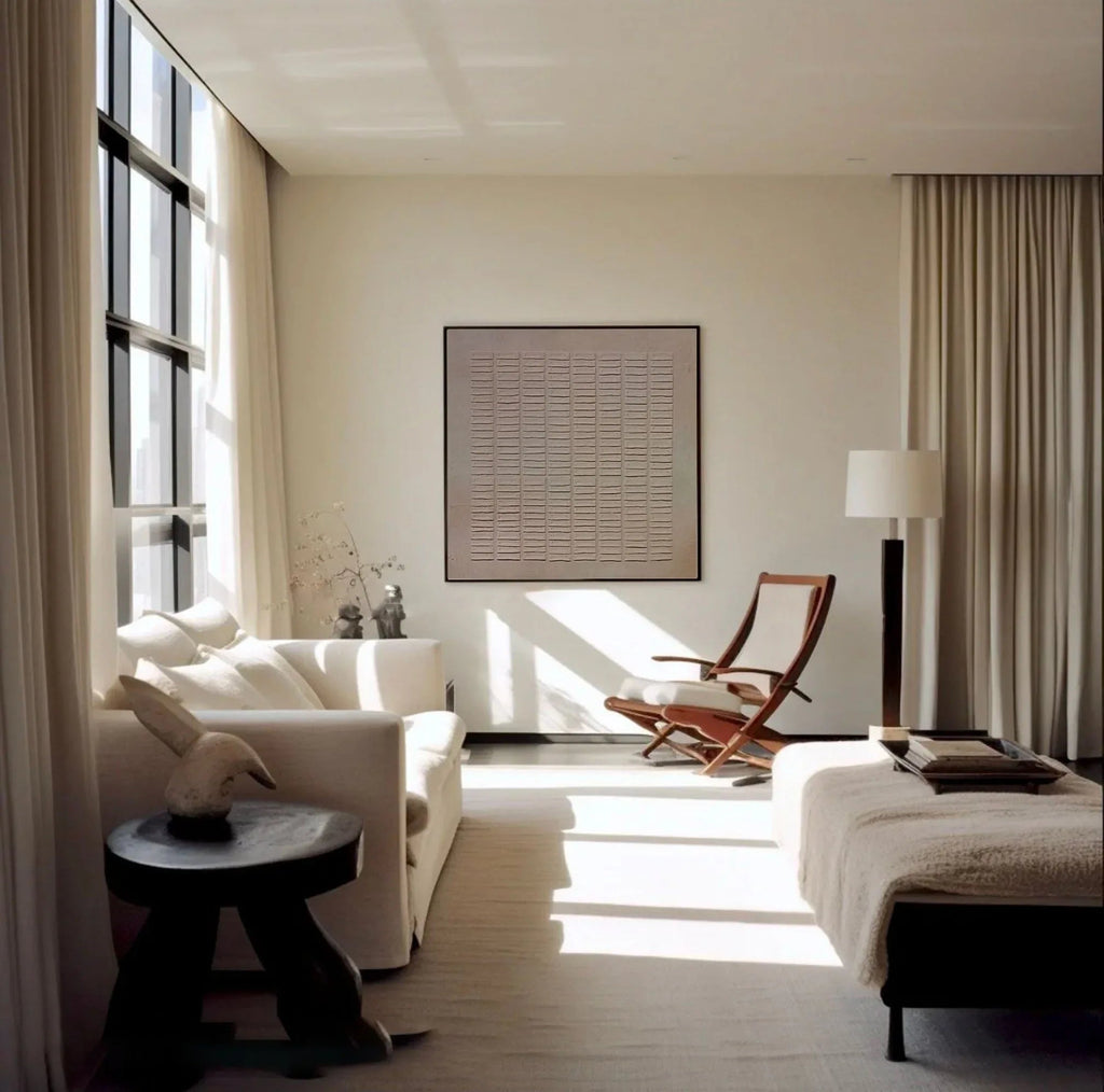 Earthy Grid Textured Canvas-Modern Minimalist Vertical Stripes Geometric Abstract Wall Art